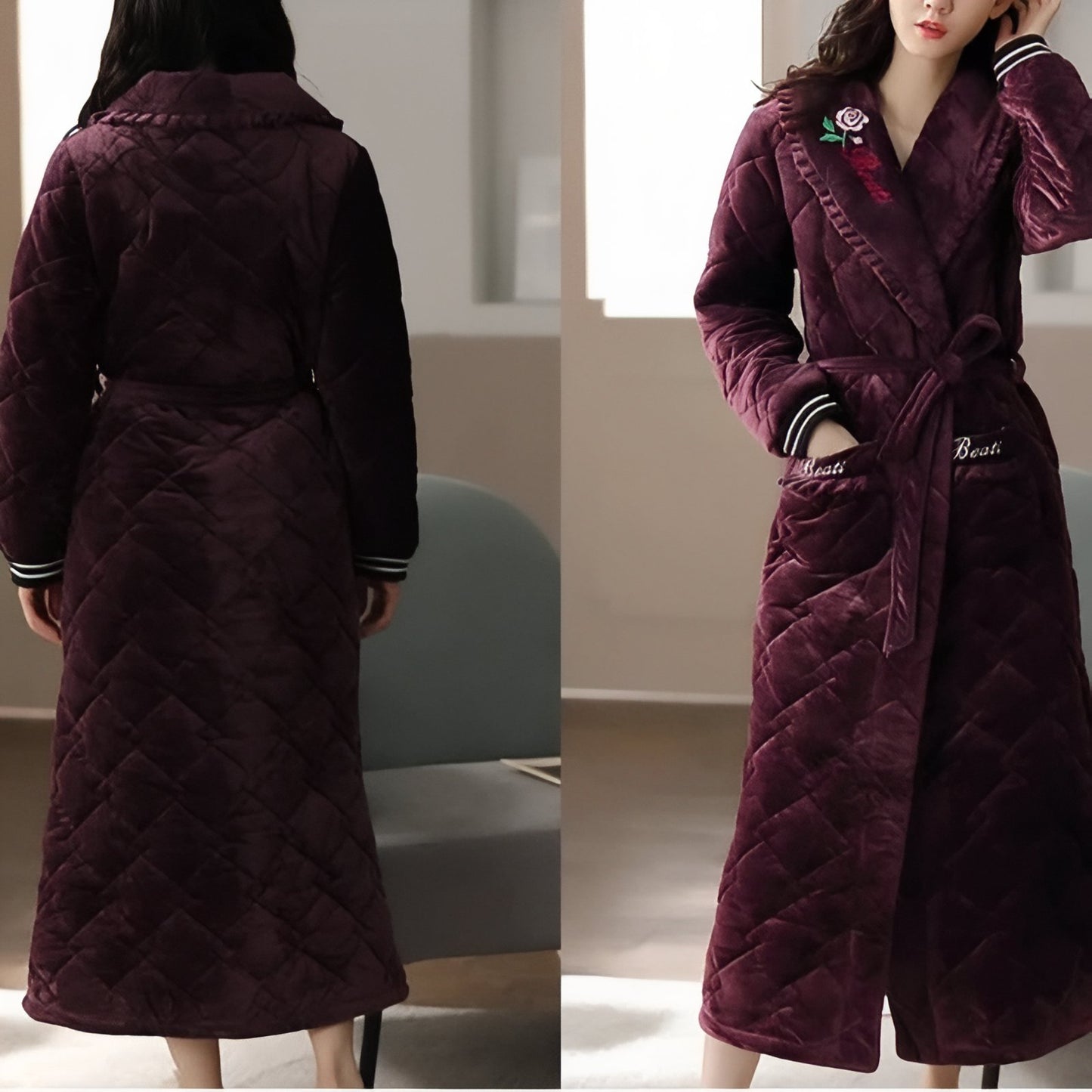 Robe de Chambre Longue Chaude Matelassée pour Femme