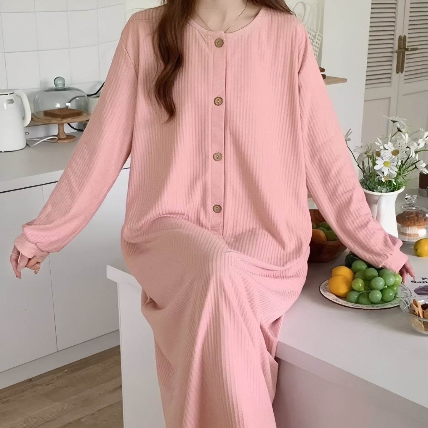 Chemise de Nuit Femme Manche Longue Coton