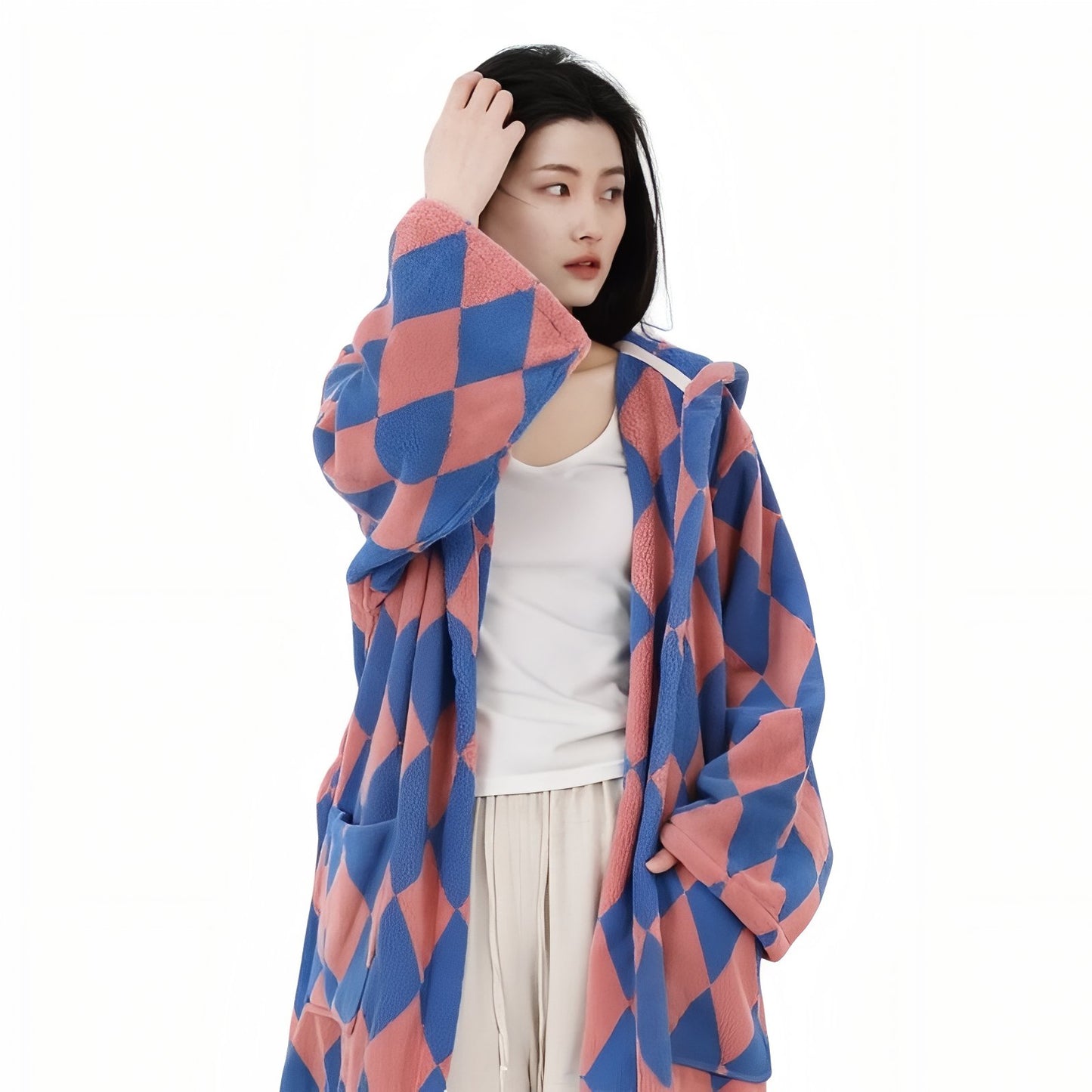 Robe de Chambre Femme Hiver Luxe Bleu Ciel et Rose Poudré Taille Unique