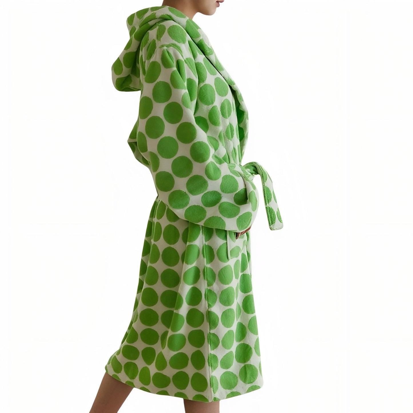 Peignoir Femme à Pois Vert Clair et Blanc Taille Unique