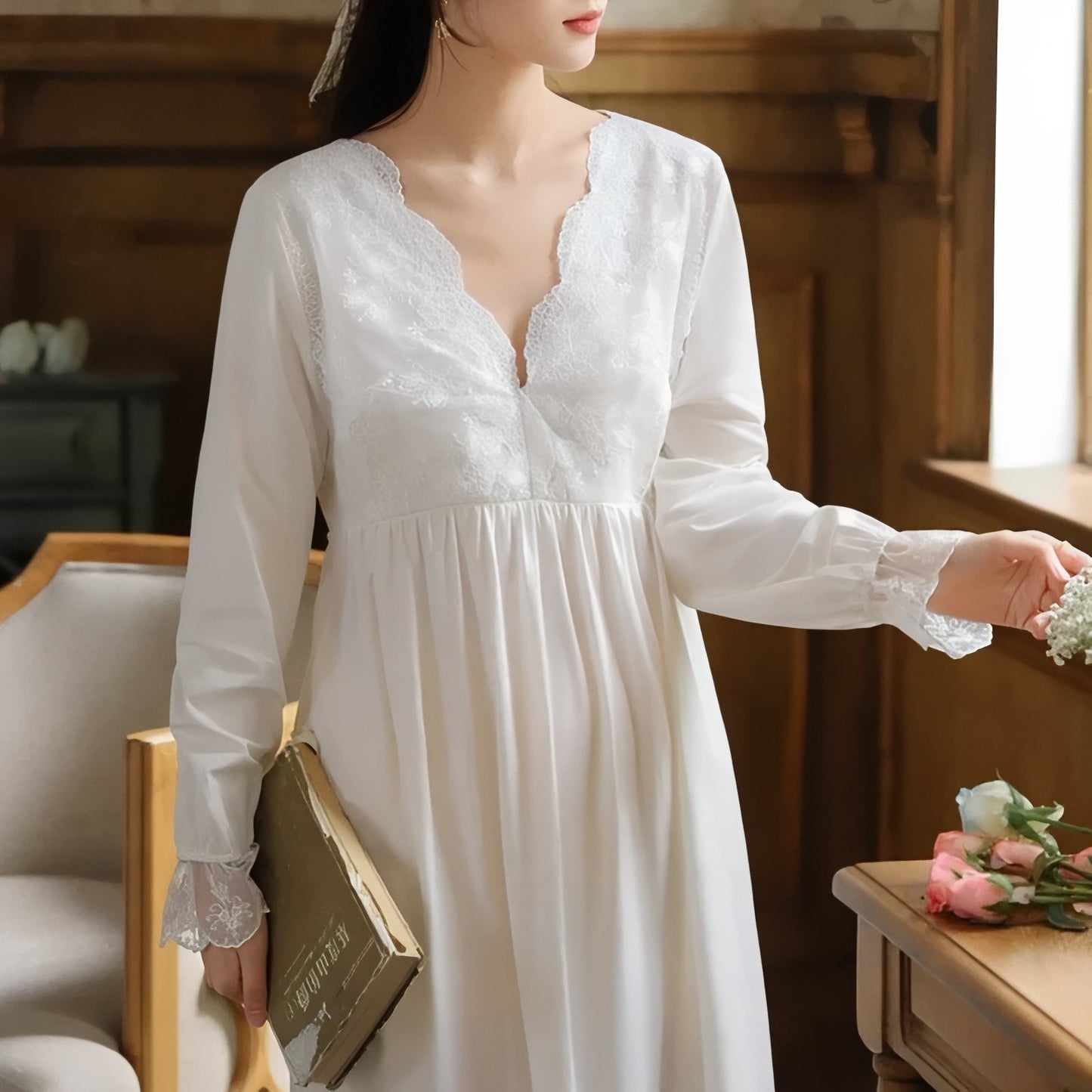 Robe de Nuit Dentelle Longue