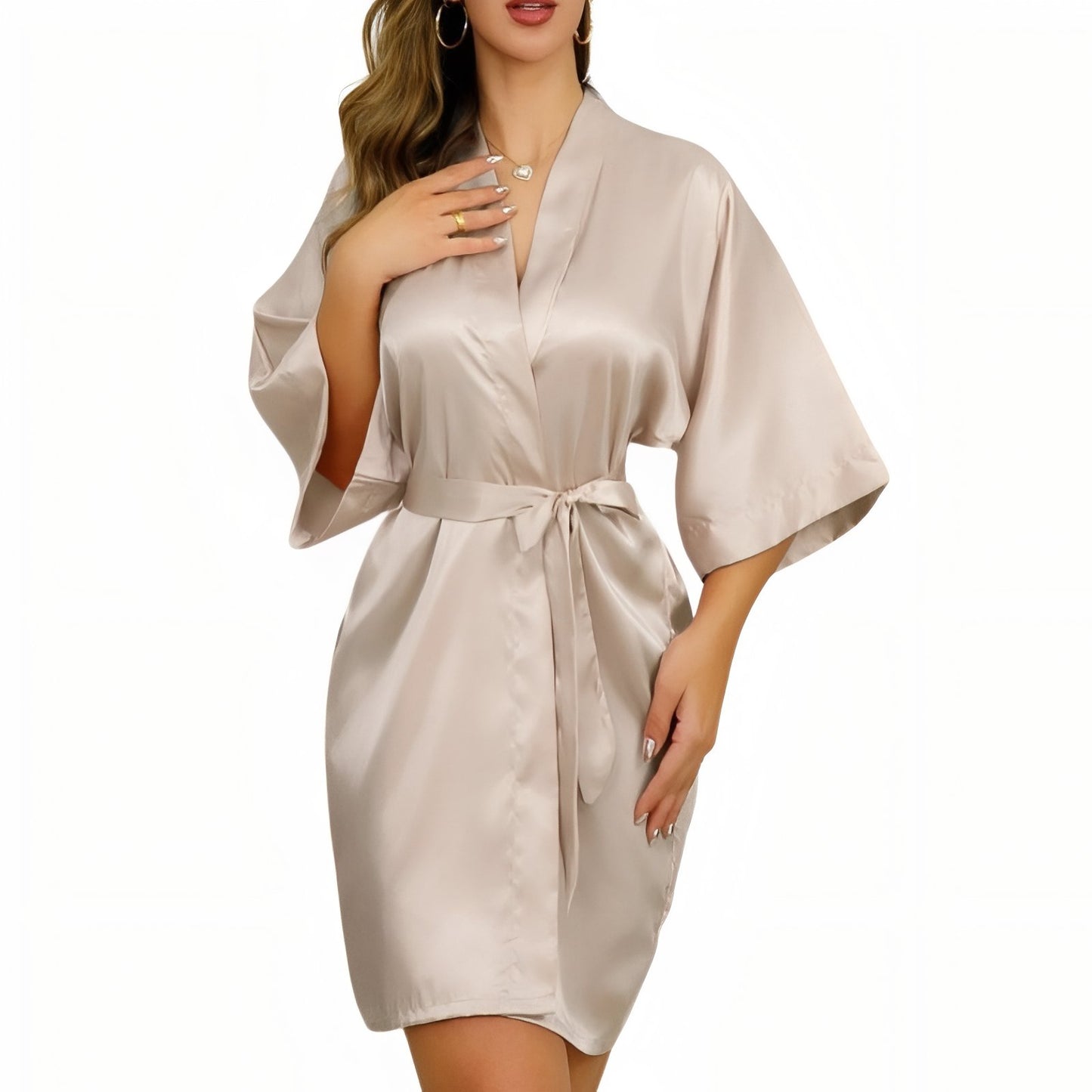 Peignoir Court Satin Femme Champagne S