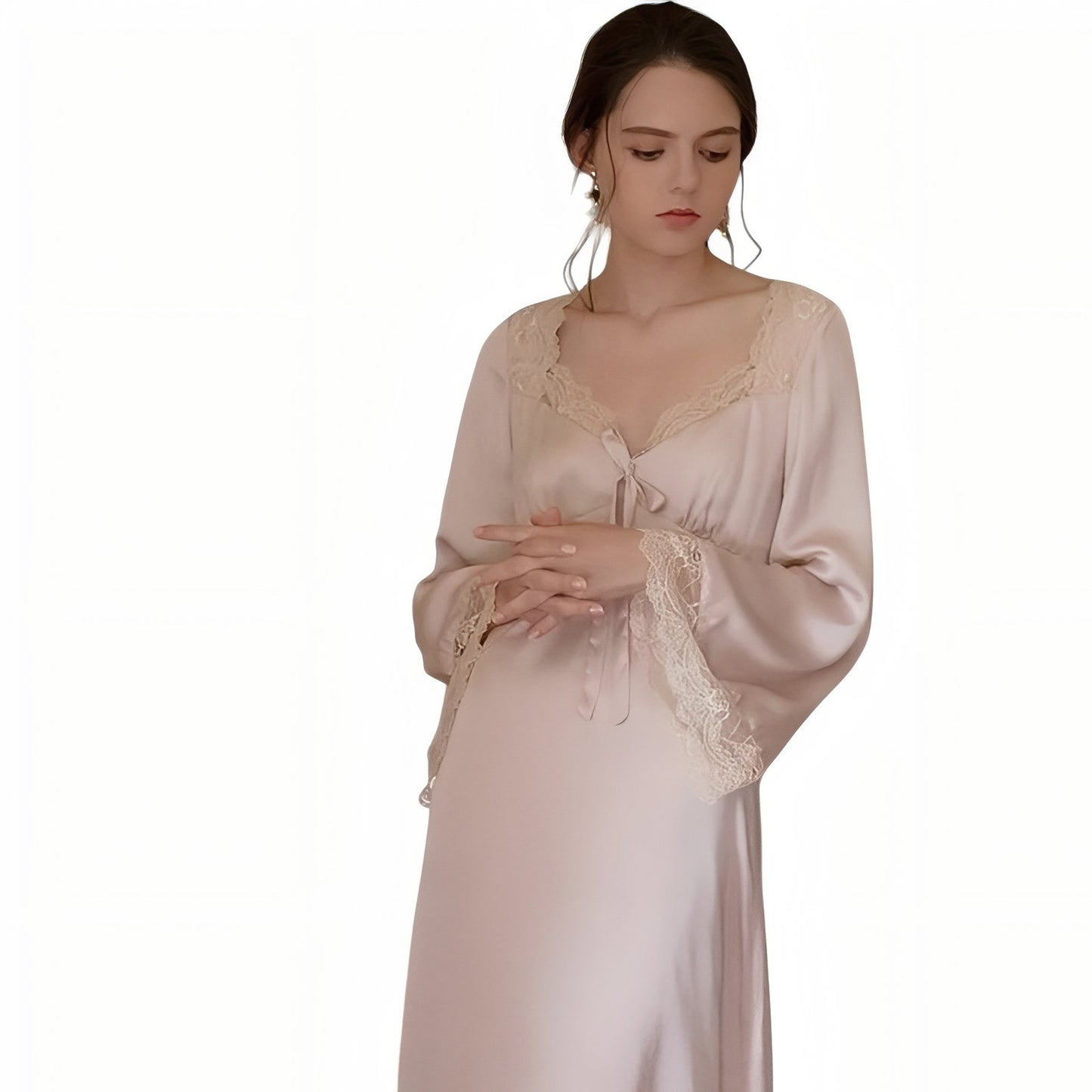 Chemise de Nuit Manches Longues Vintage Beige Clair S