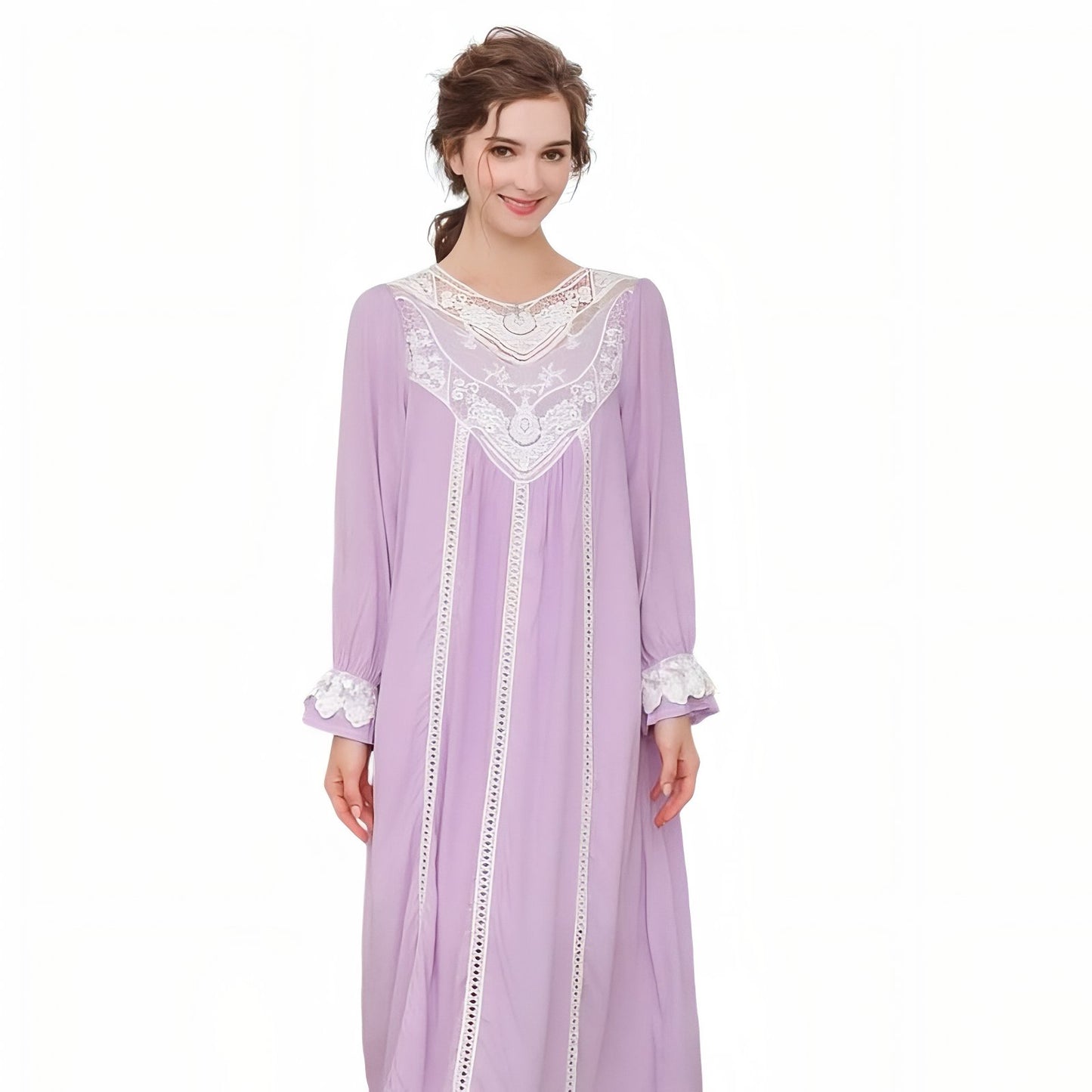Chemise de Nuit Longue Romantique Vintage Violet S
