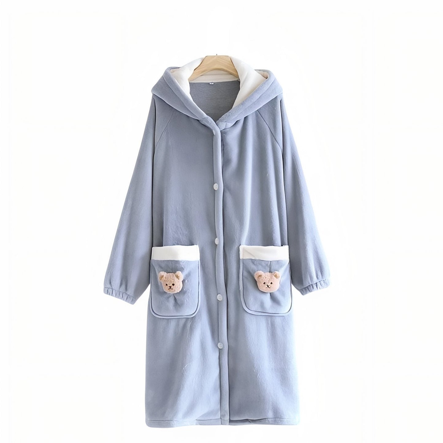 Robe de Chambre à Boutons Chaude Femme Bleu Ciel M