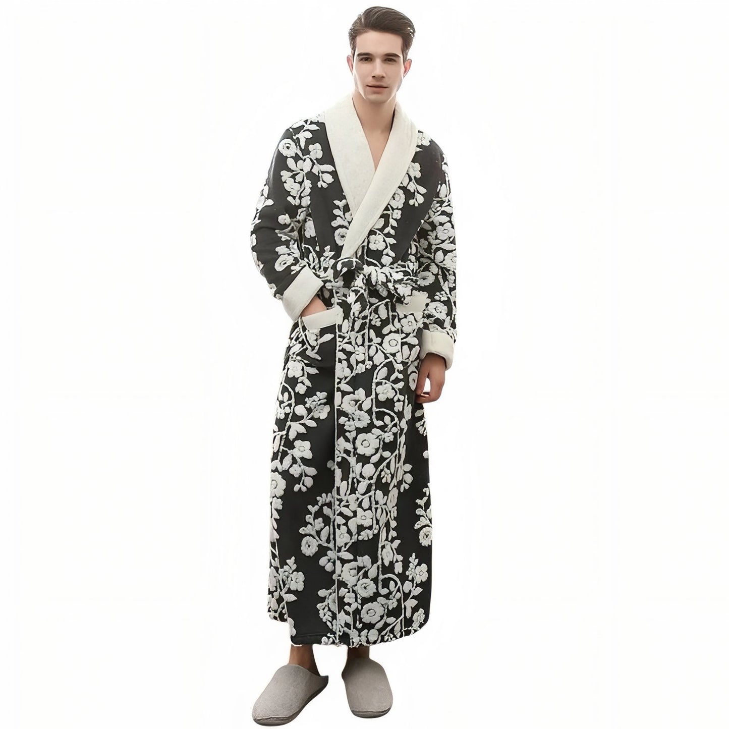 Grand Peignoir Chaud Homme Blanc et Noir M