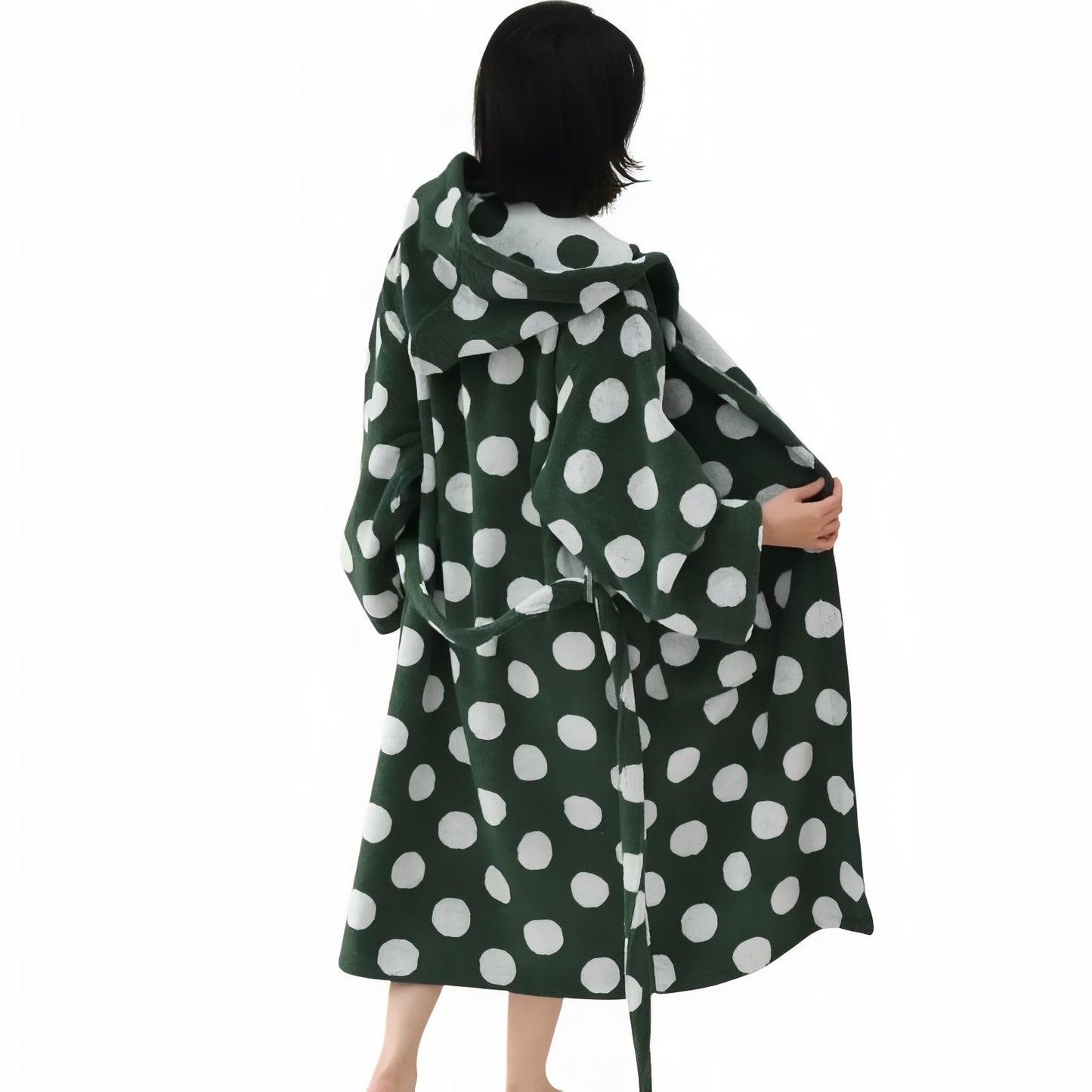 Robe de Chambre à Pois Vert Foncé Taille Unique