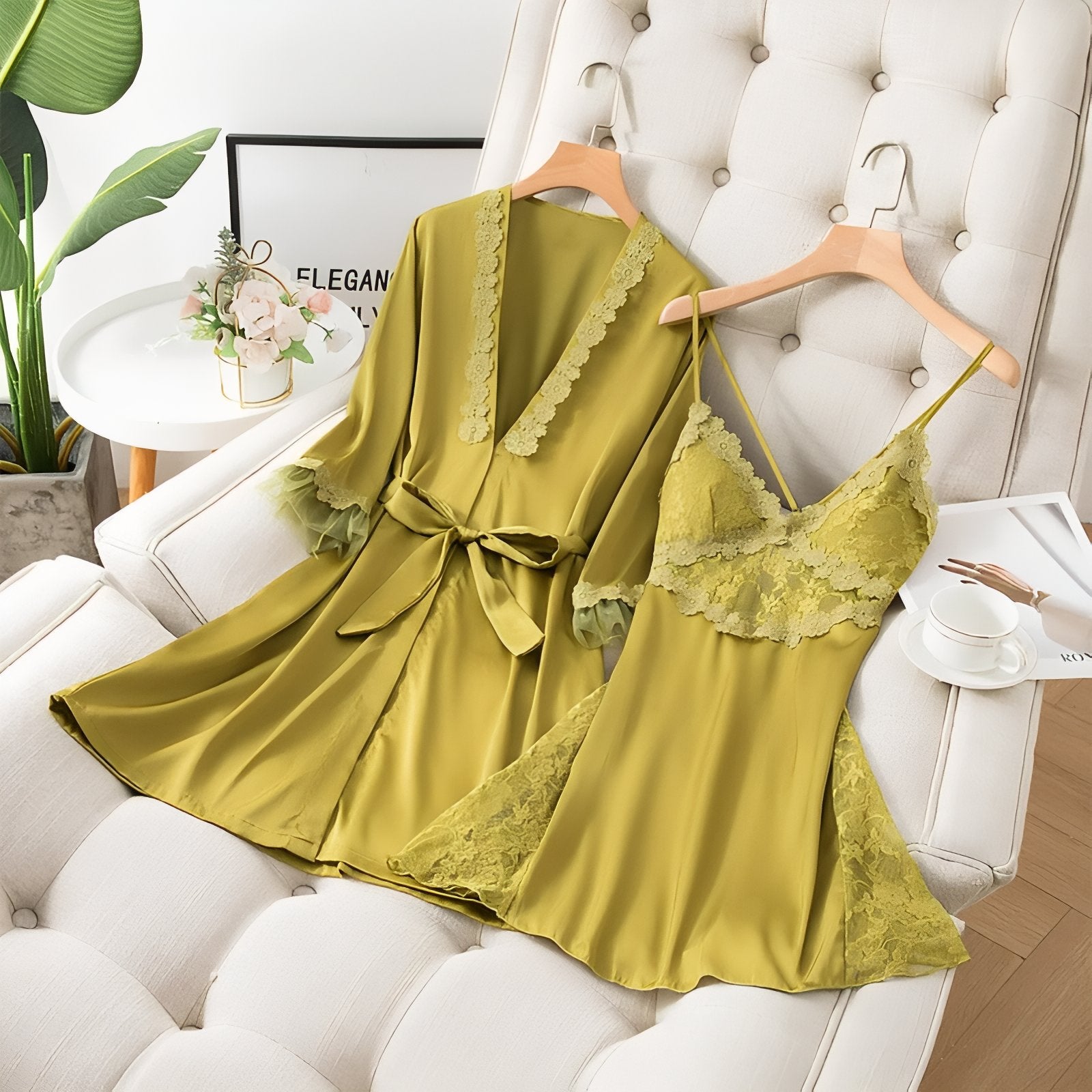 Ensemble Nuisette et Kimono Vert Olive M Ensemble Complet