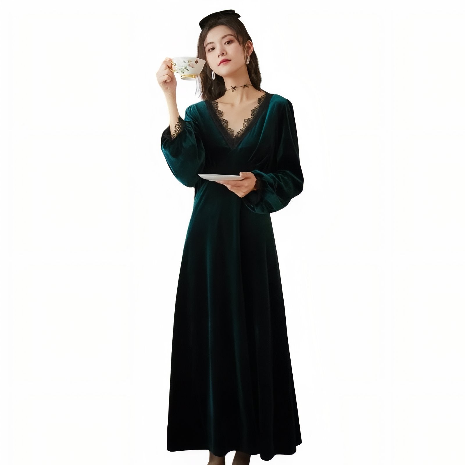 Chemise de Nuit Luxe en Velours Vert Émeraude M 