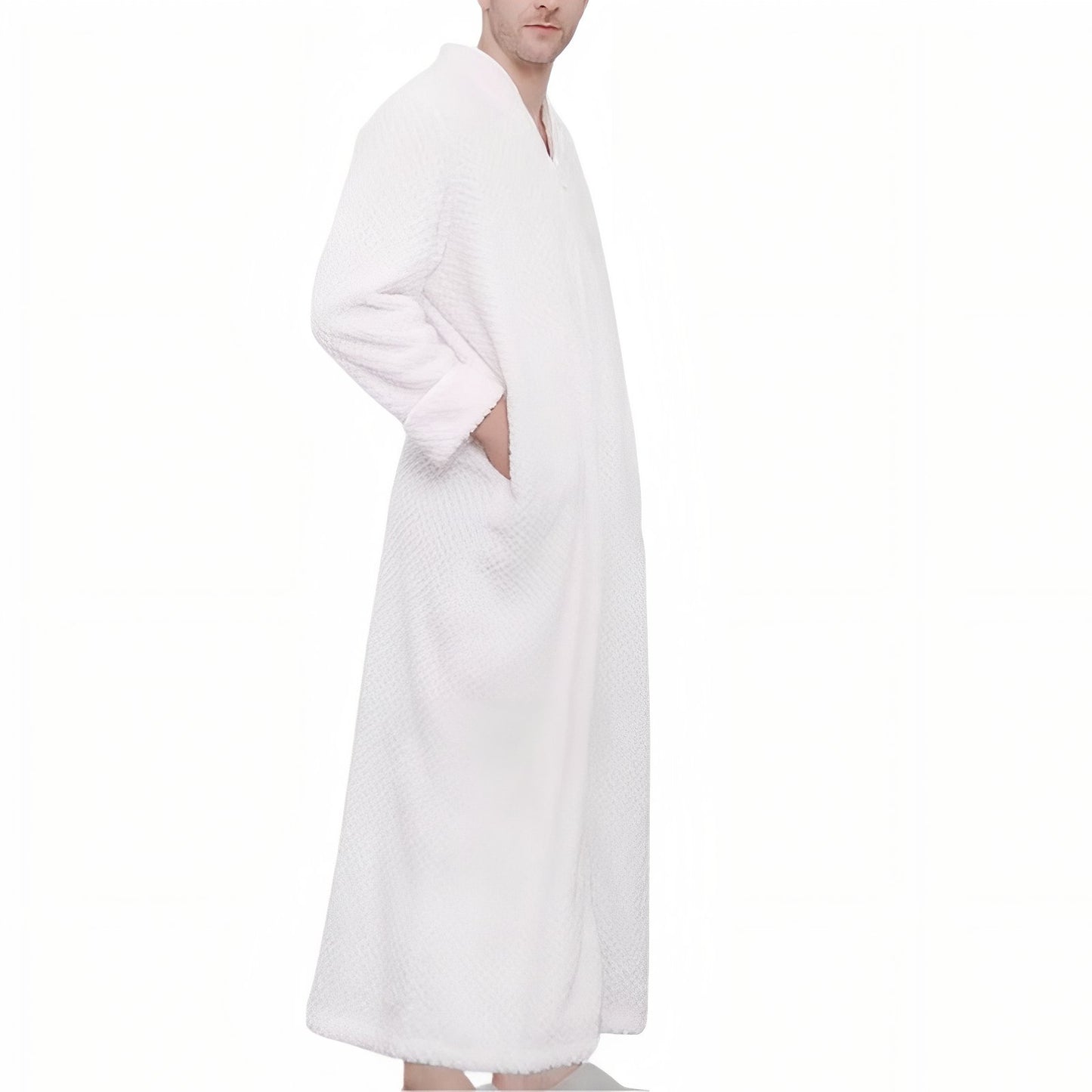 Peignoir Homme Polaire Fermeture Eclair Blanc Cassé M 