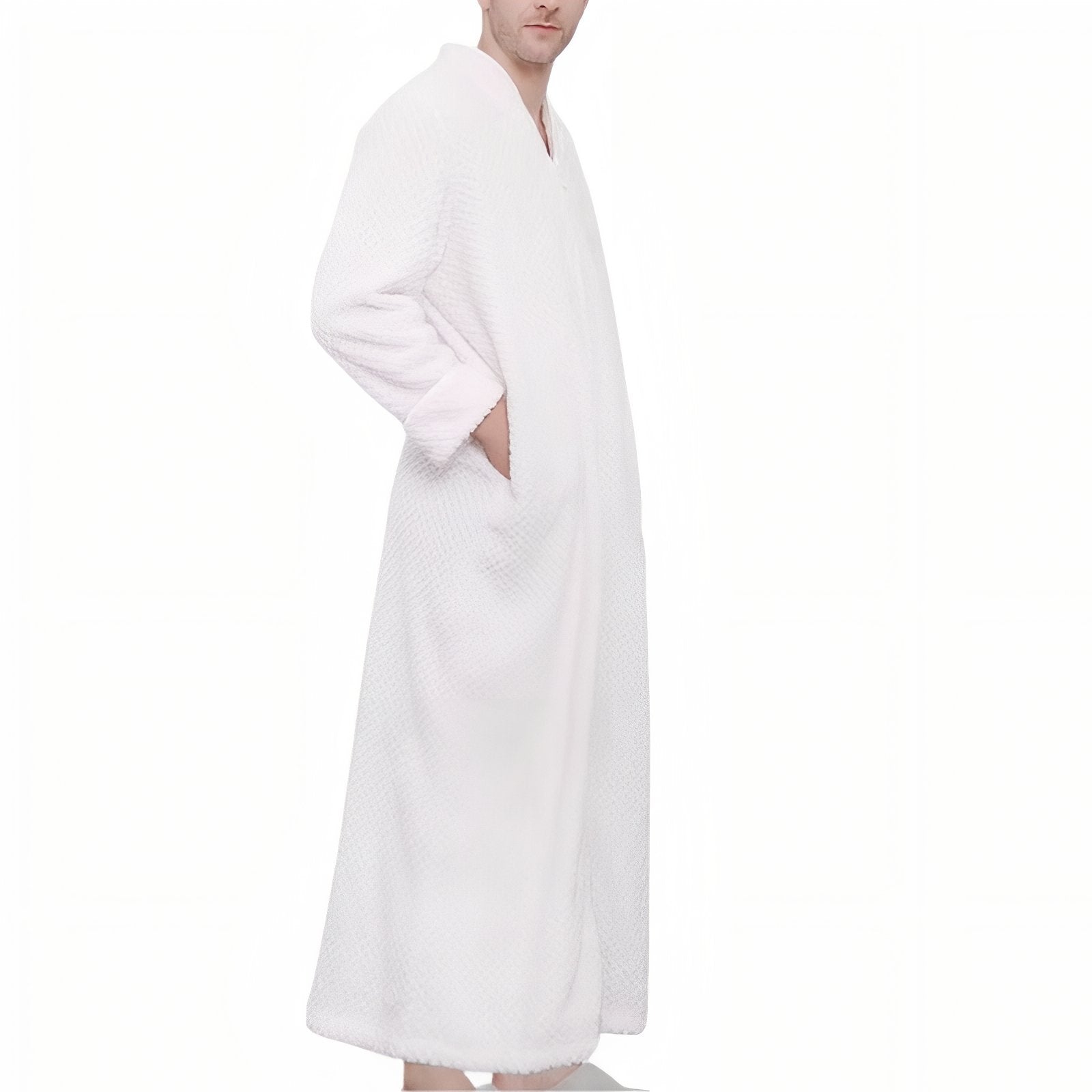 Peignoir Homme Polaire Fermeture Eclair Blanc Cassé M 
