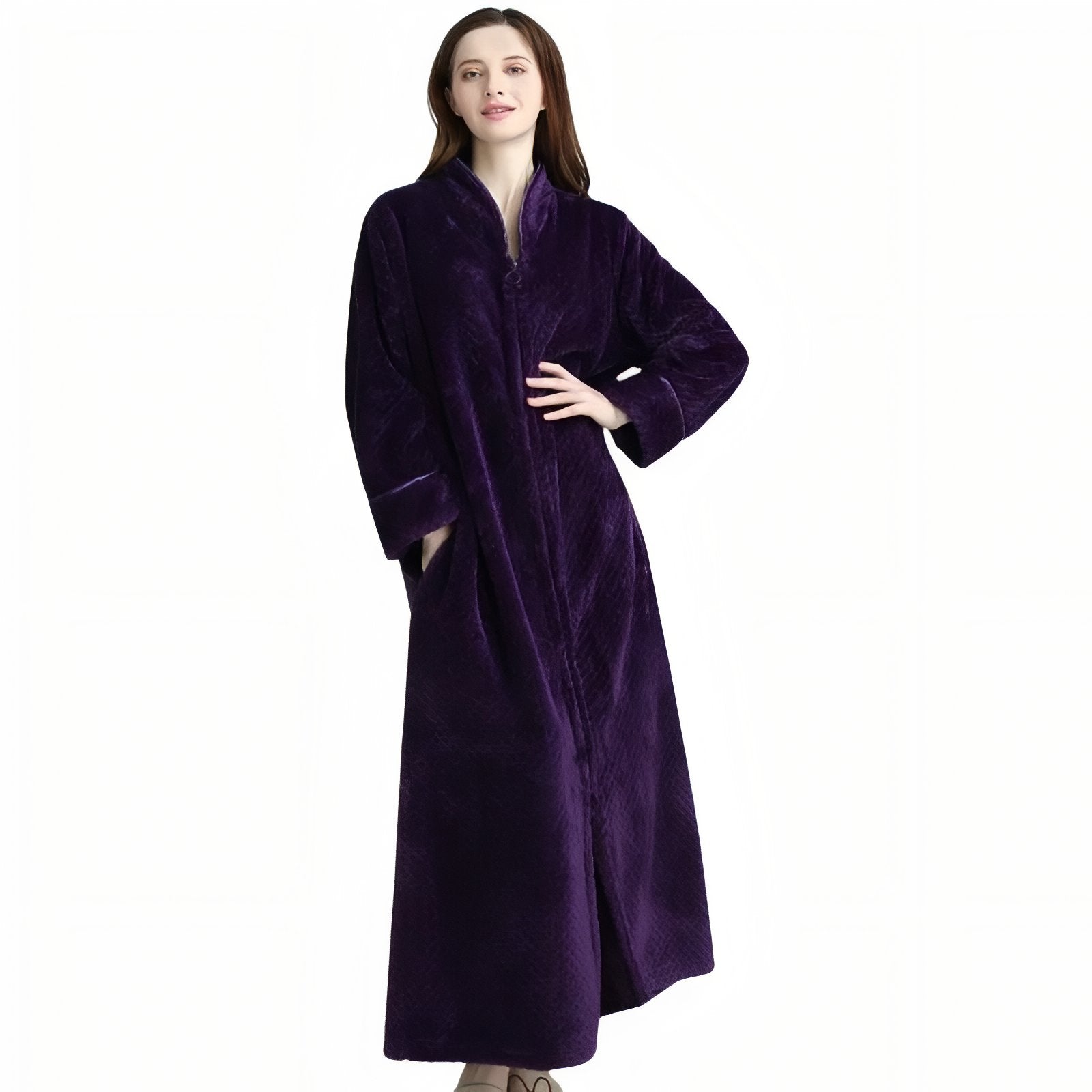 Peignoir Femme Eponge avec Fermeture Eclair Violet Foncé M 