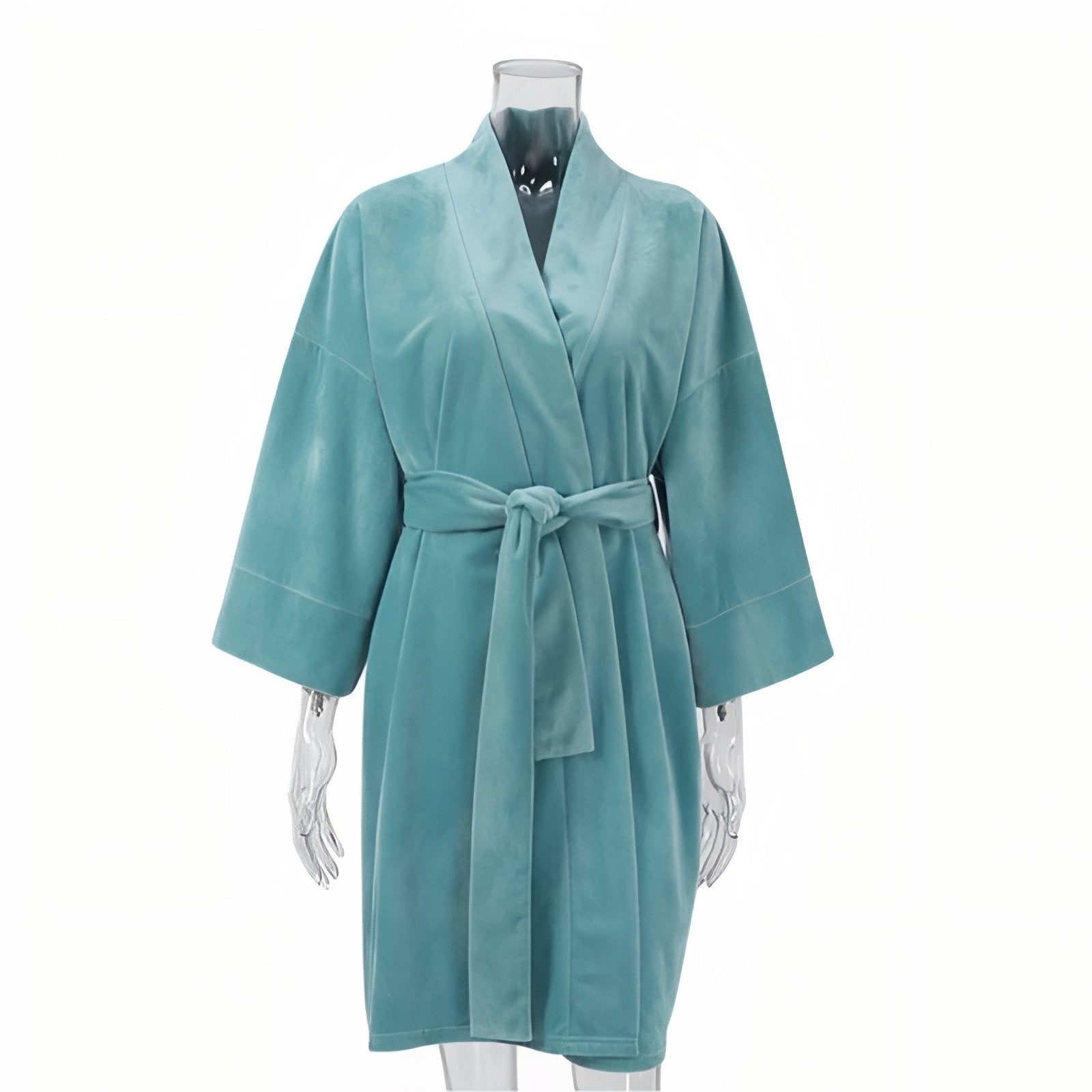 Peignoir Femme Court Velours Satiné Turquoise S 