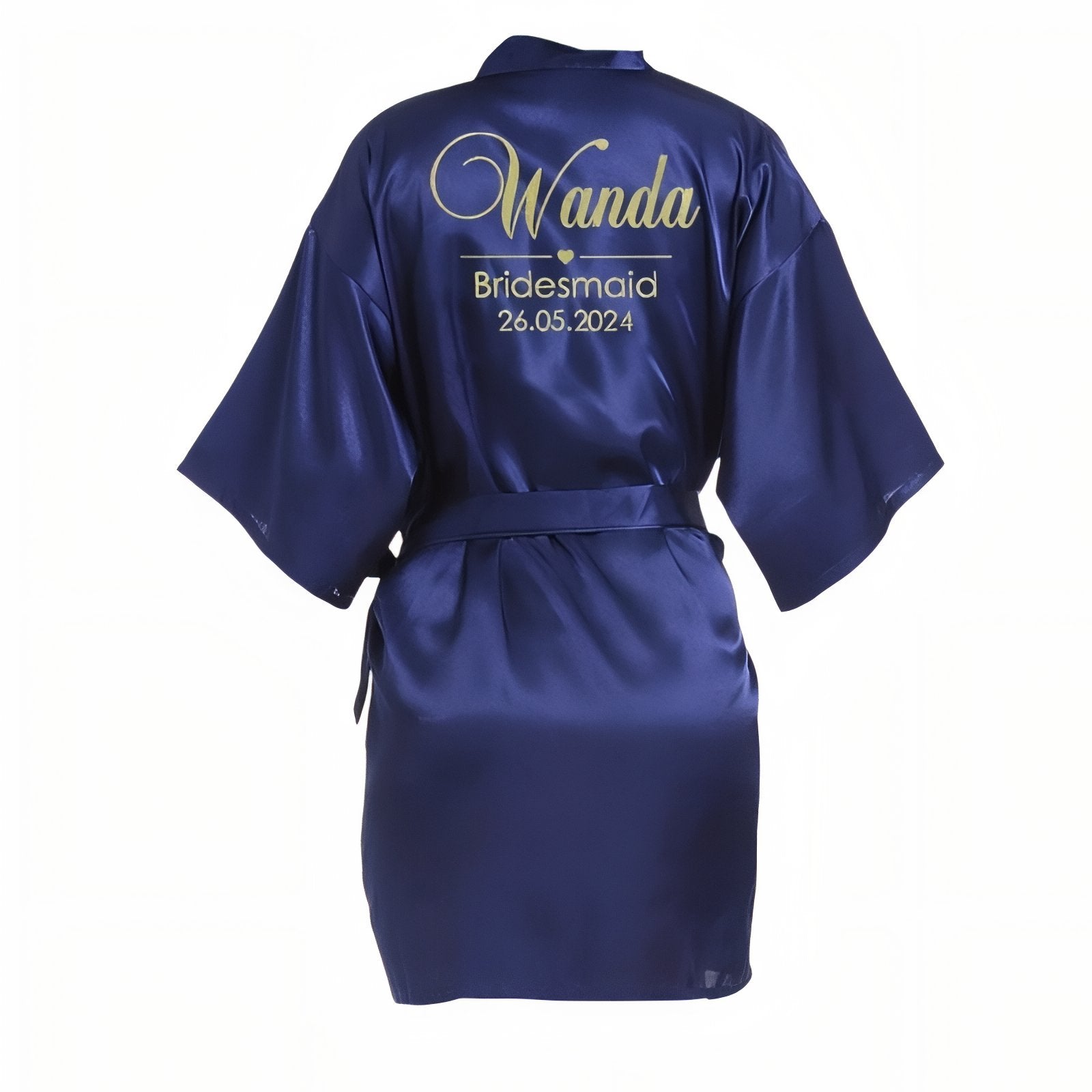 Peignoir Satin Personnalisé Mariage Bleu Marine S 