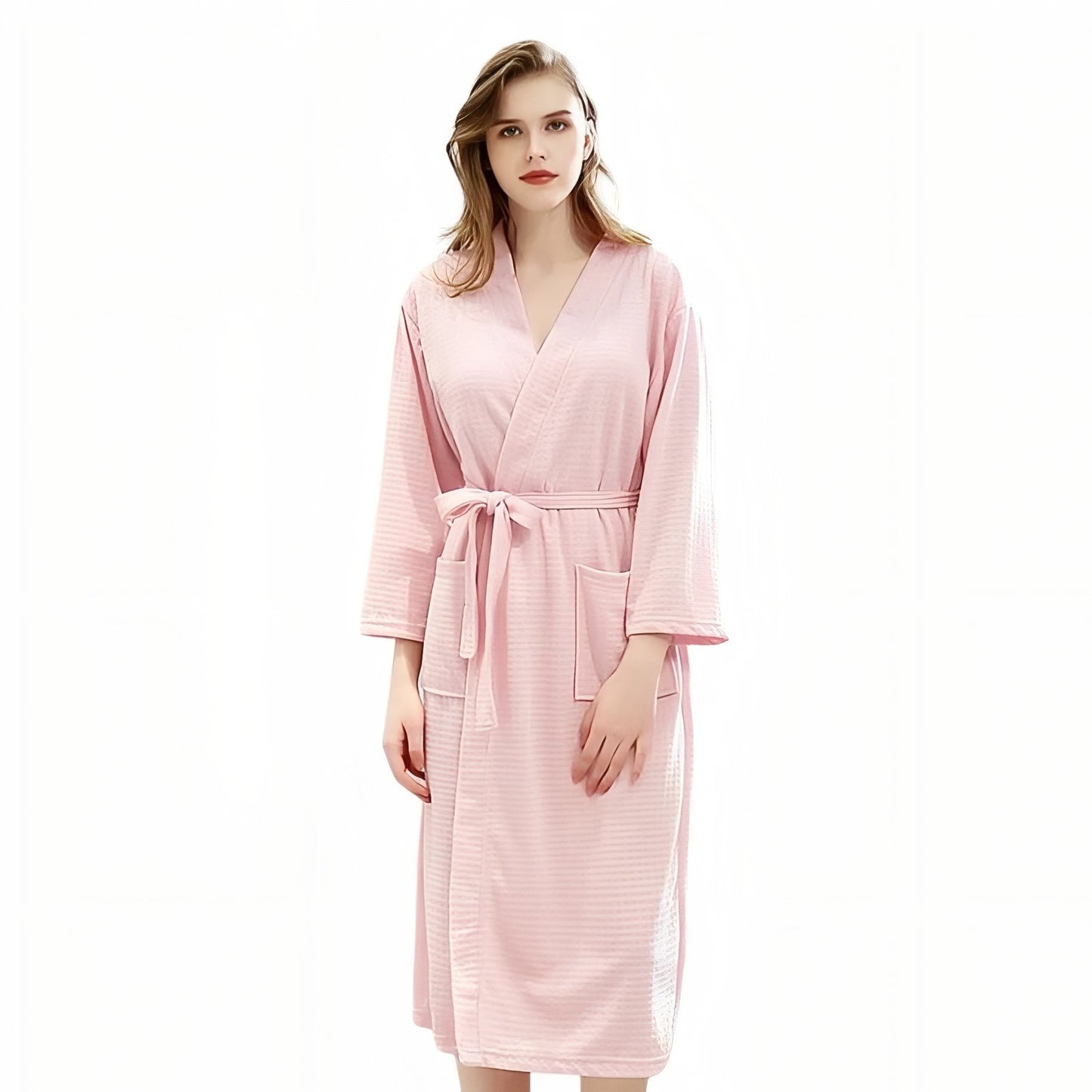 Peignoir de Bain Femme Nid D'abeille Rose Pâle XL 