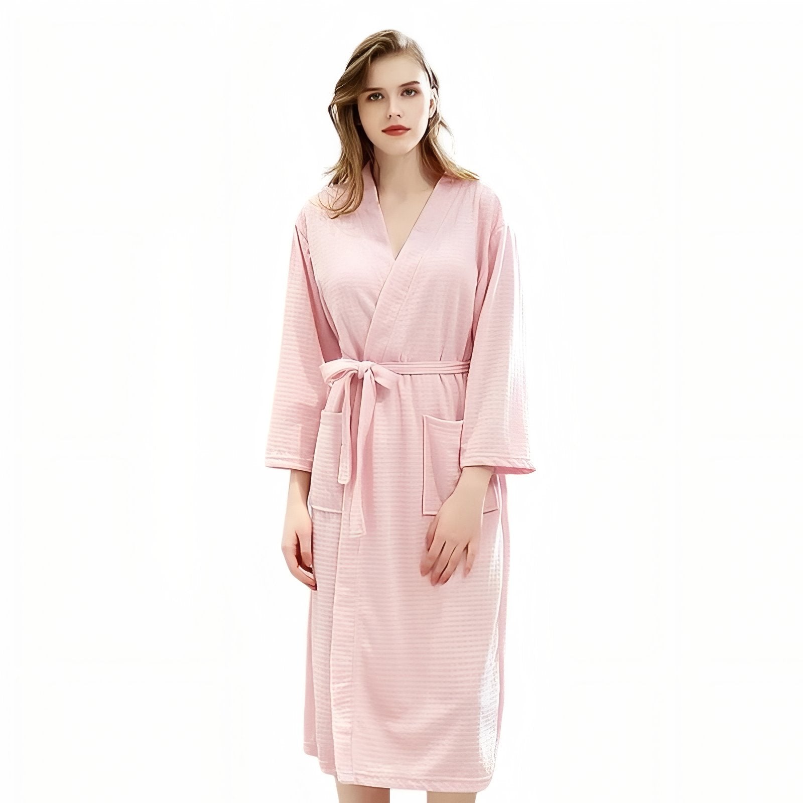 Peignoir de Bain Femme Nid D'abeille Rose Pâle XL 