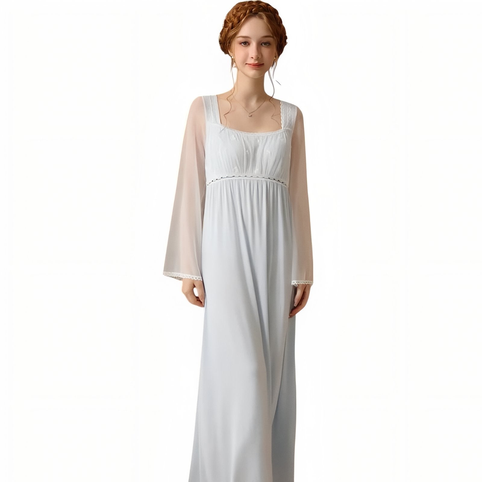 Chemise de Nuit Romantique Victorienne Bleu Pâle M 