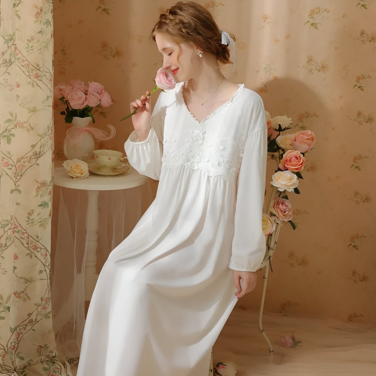 Chemise de Nuit Hiver Femme Dentelle 