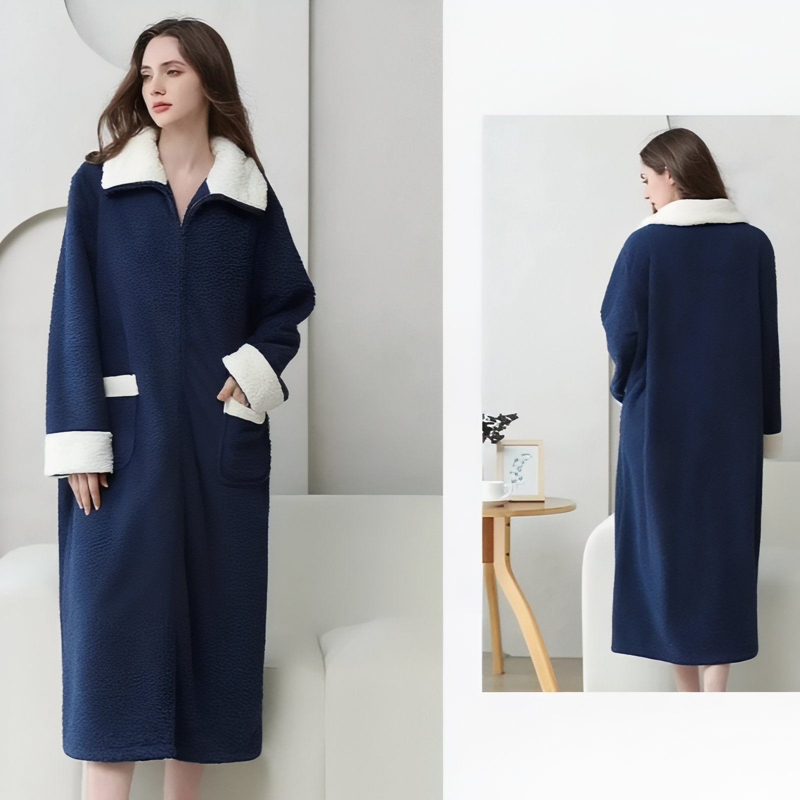 Longue Robe de Chambre Polaire Femme avec Fermeture Eclair 