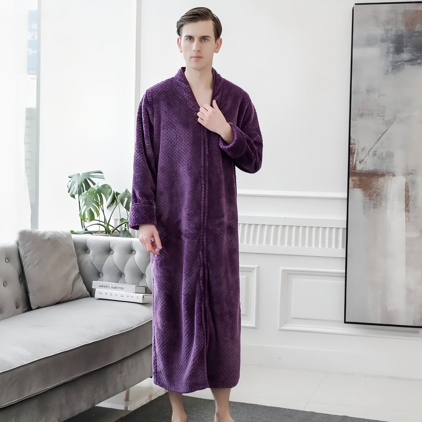 Peignoir Homme Polaire Fermeture Eclair Violet Profond M 