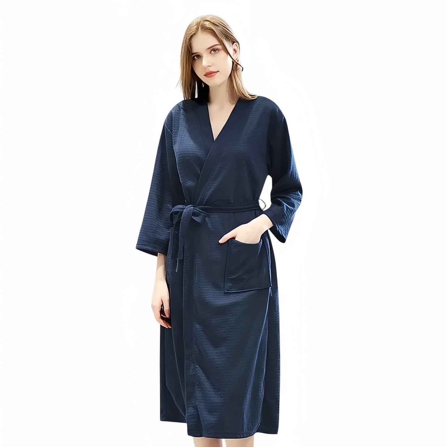 Peignoir de Bain Femme Nid D'abeille Bleu Nuit M 