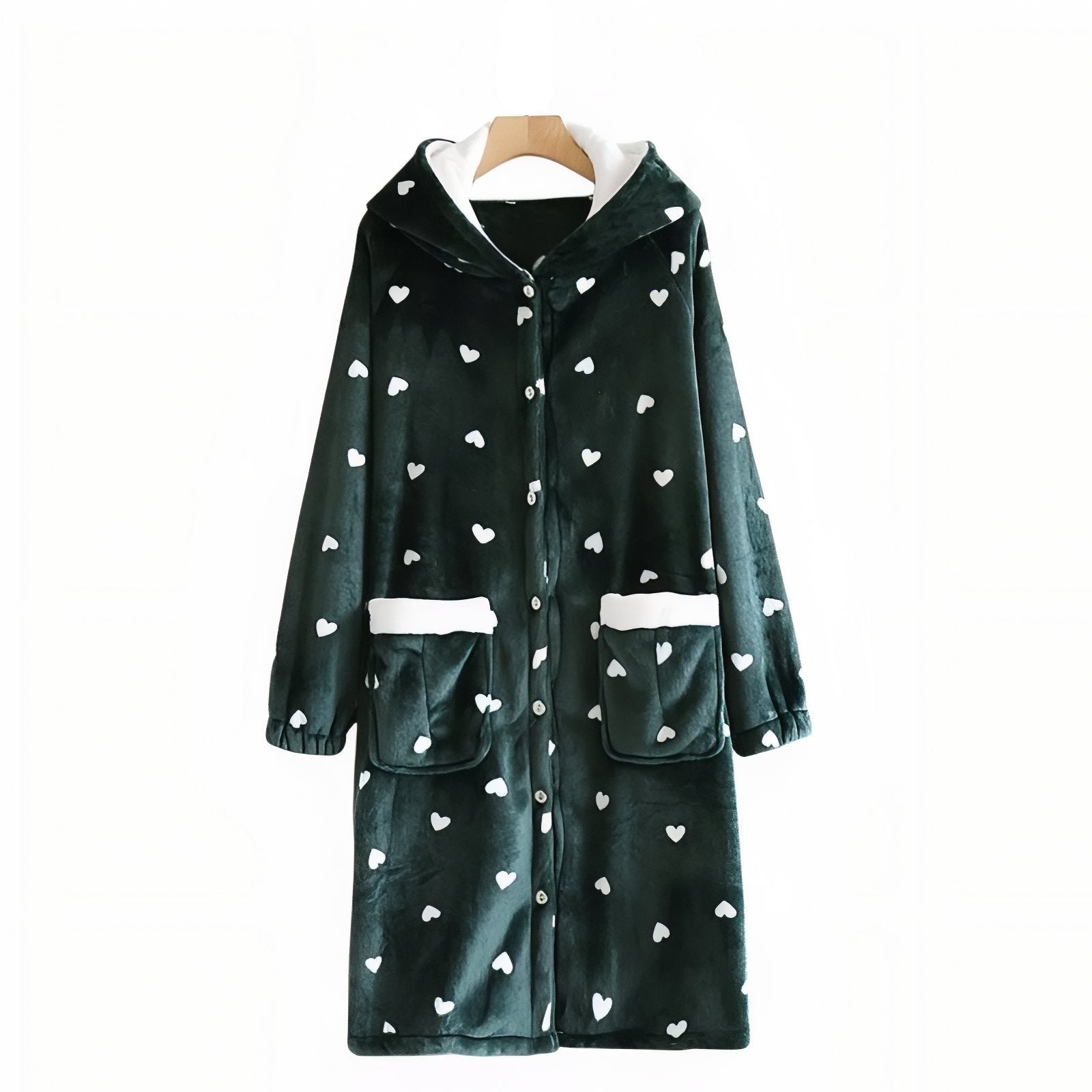 Robe de Chambre à Boutons Chaude Femme Vert Foncé et Blanc M 