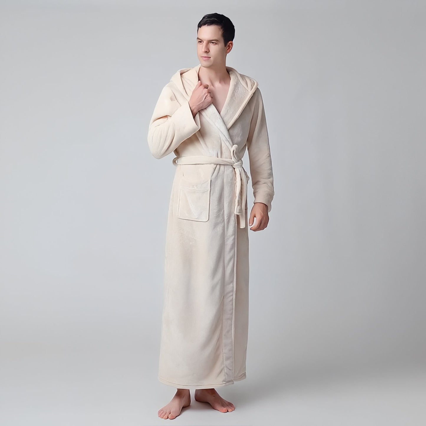 Peignoir de Bain Long avec Capuche Beige (Homme) M 