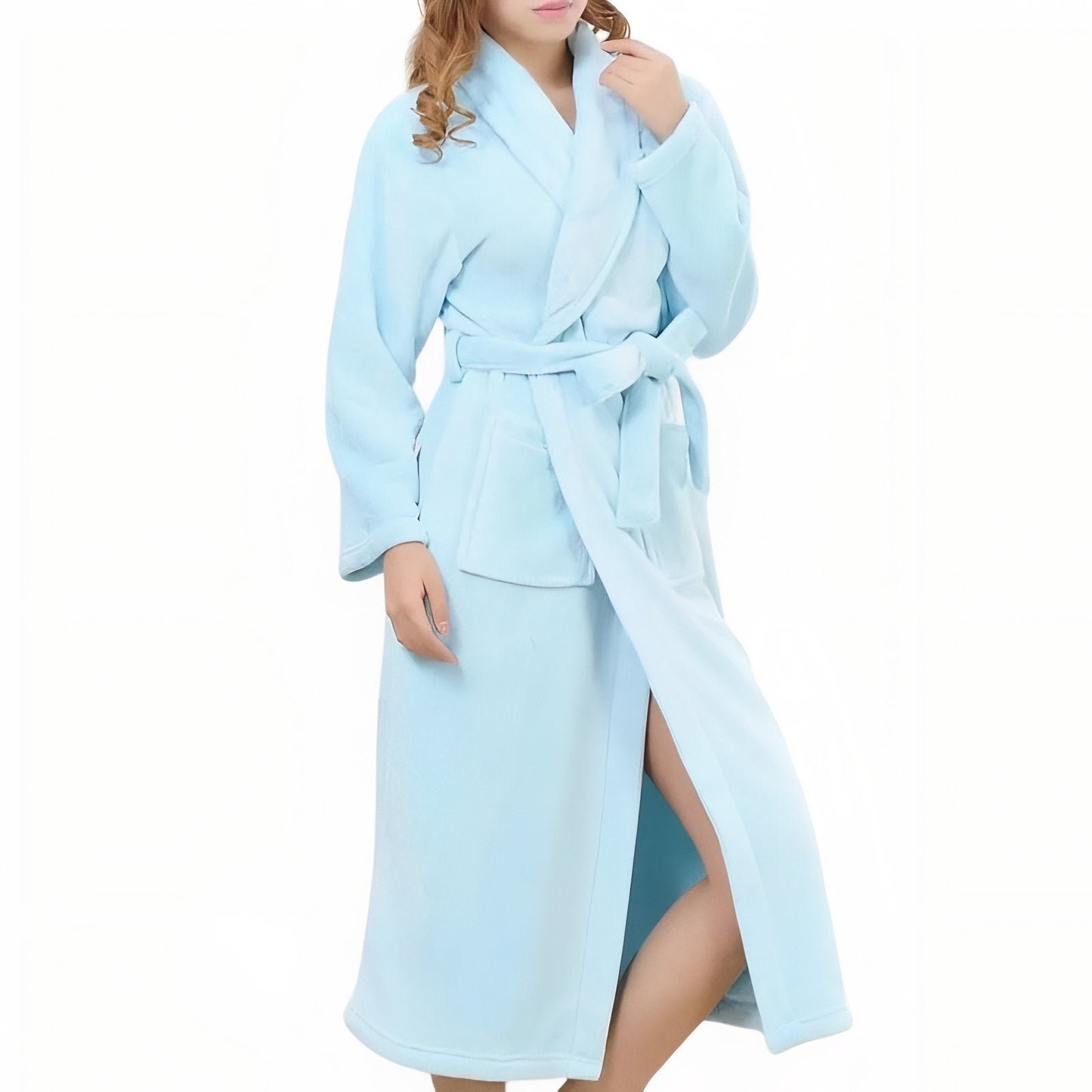 Peignoir Flanelle Femme Bleu Ciel M 