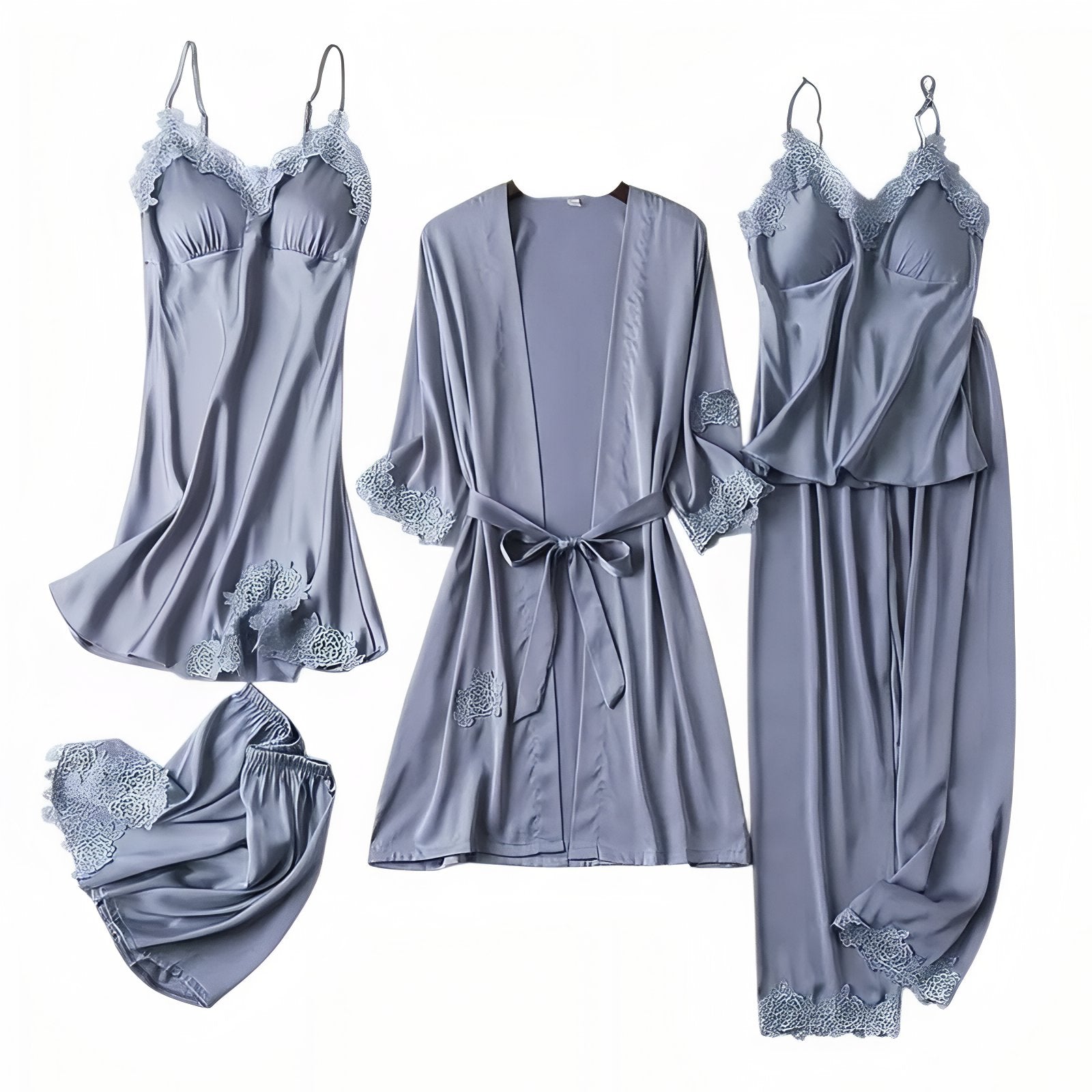 Ensemble Pyjama Femme Eté Bleu Gris Satiné (Ensemble complet) M 