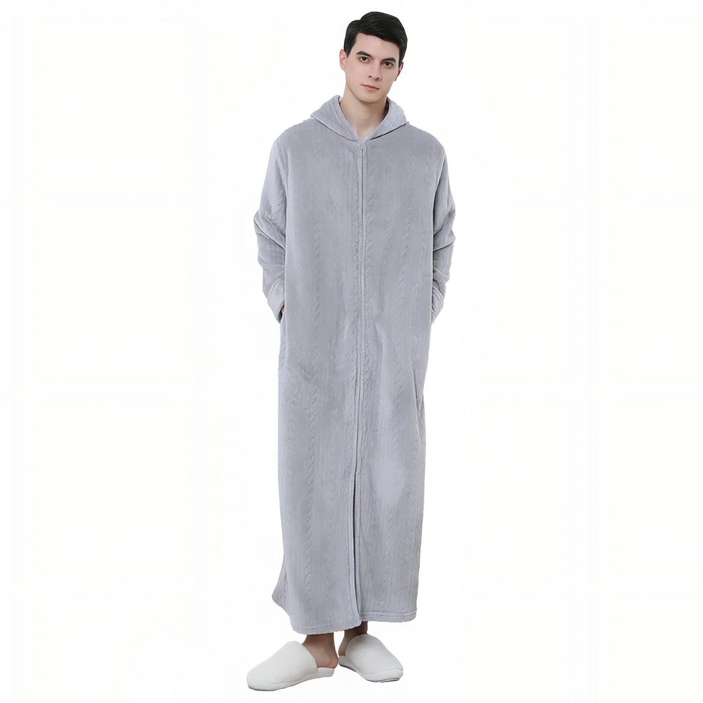 Peignoir de Bain Velours Zippé Adulte Gris Clair M 