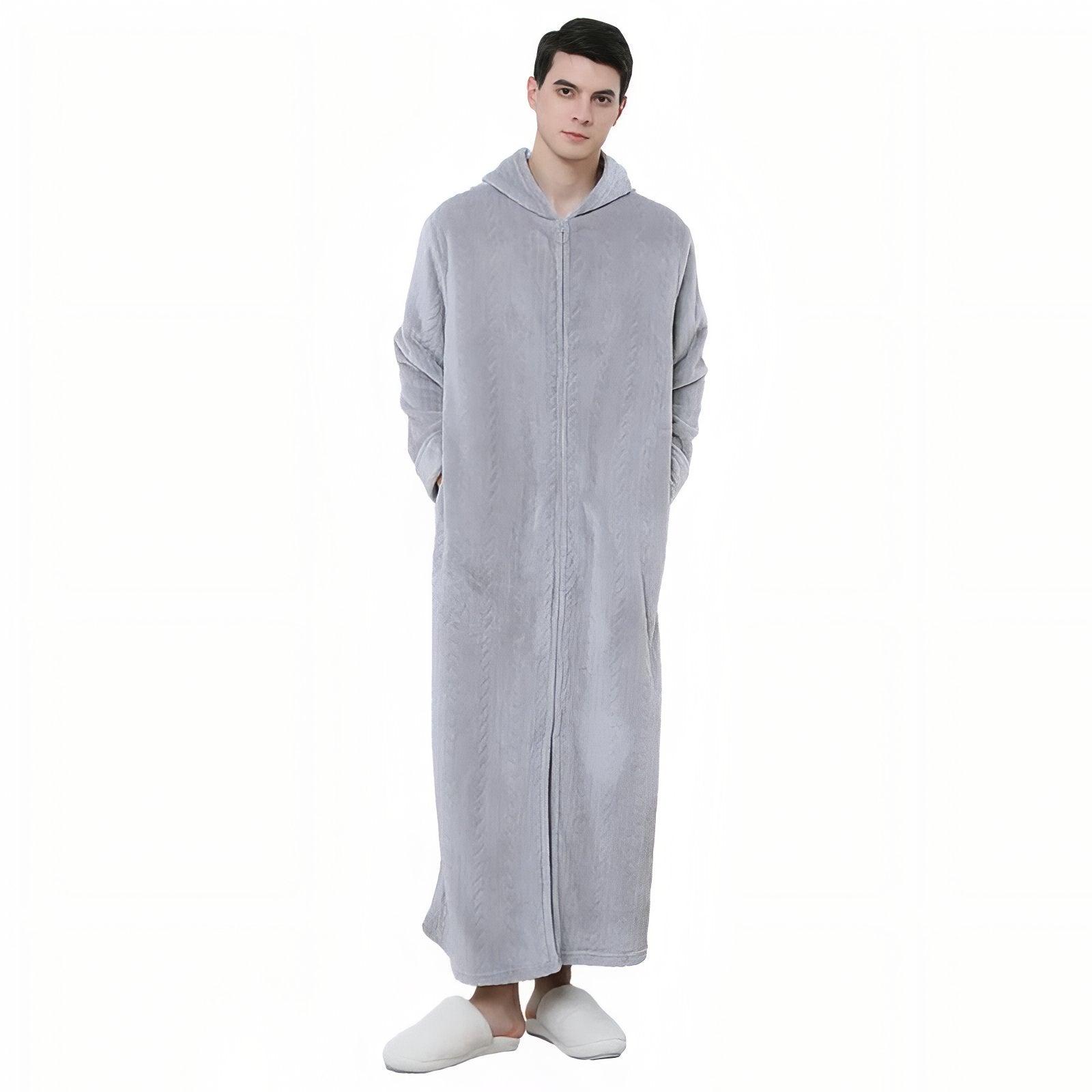 Peignoir de Bain Velours Zippé Adulte Gris Clair M 