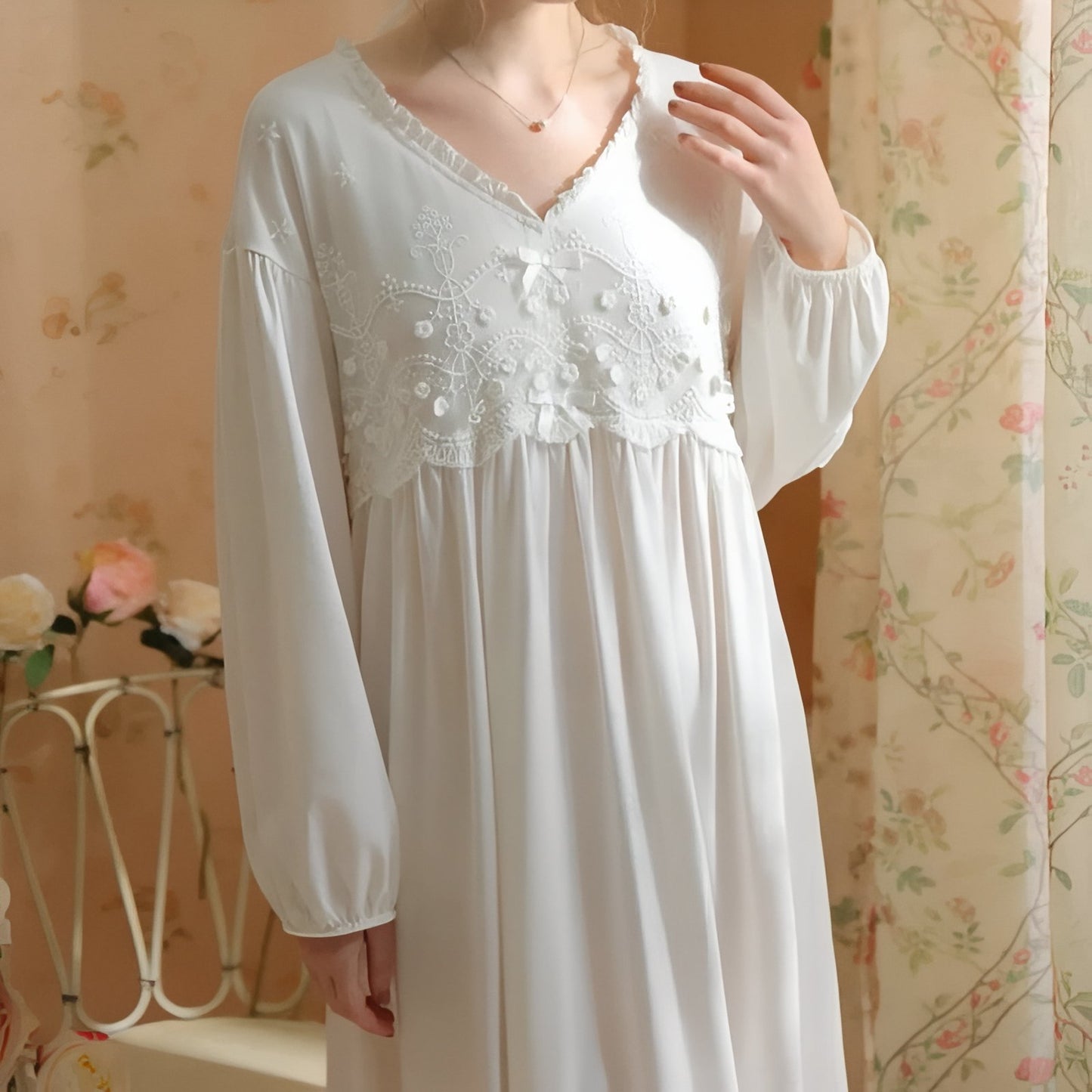 Chemise de Nuit Hiver Femme Dentelle 