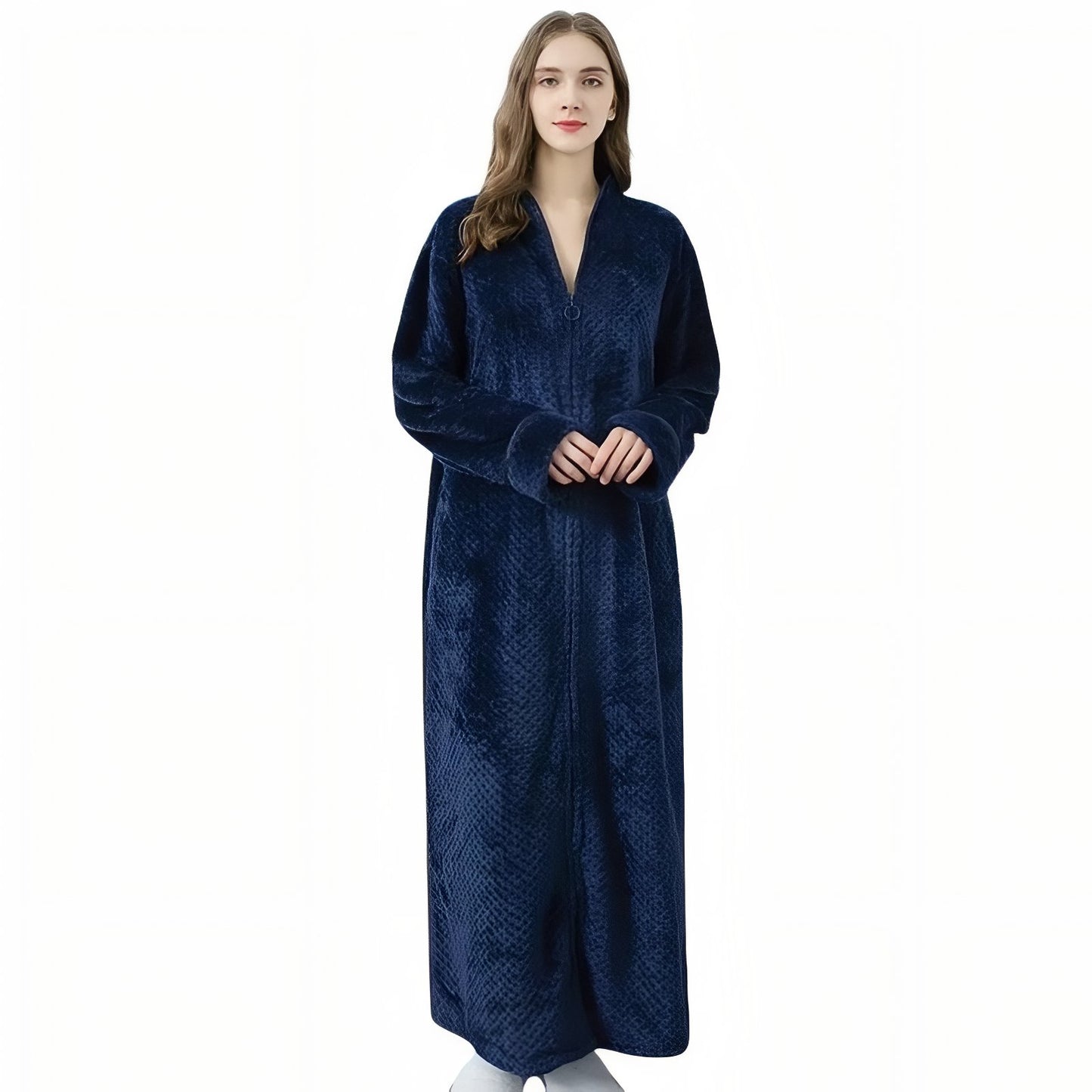 Robe de Chambre Polaire Longue Fermeture Eclair Bleu Marine M 