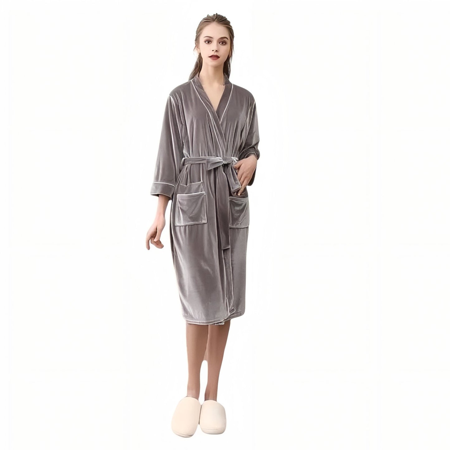 Peignoir Assorti Couple Gris Clair (Femme) M 