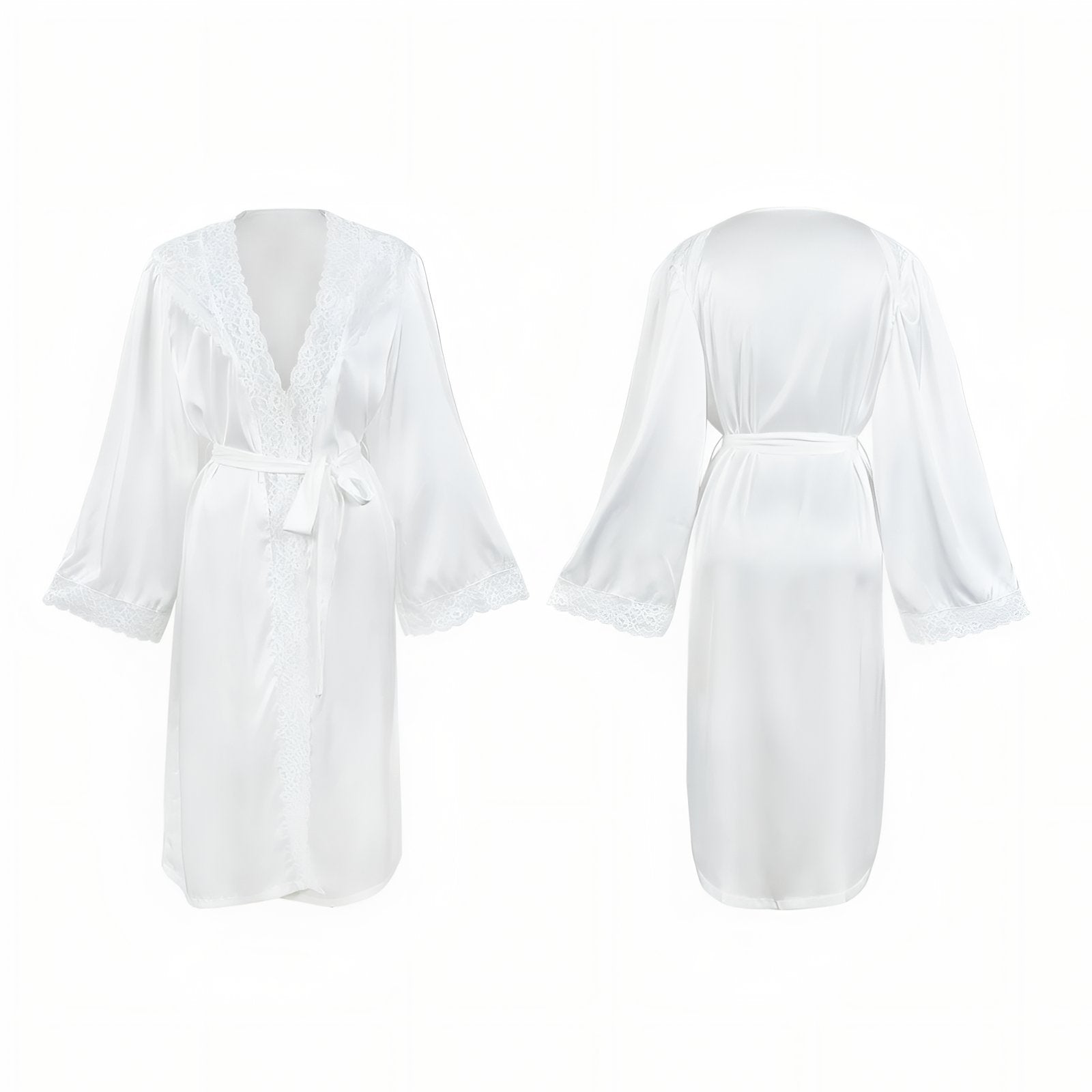 Peignoir Satin Dentelle Blanc Satiné S 