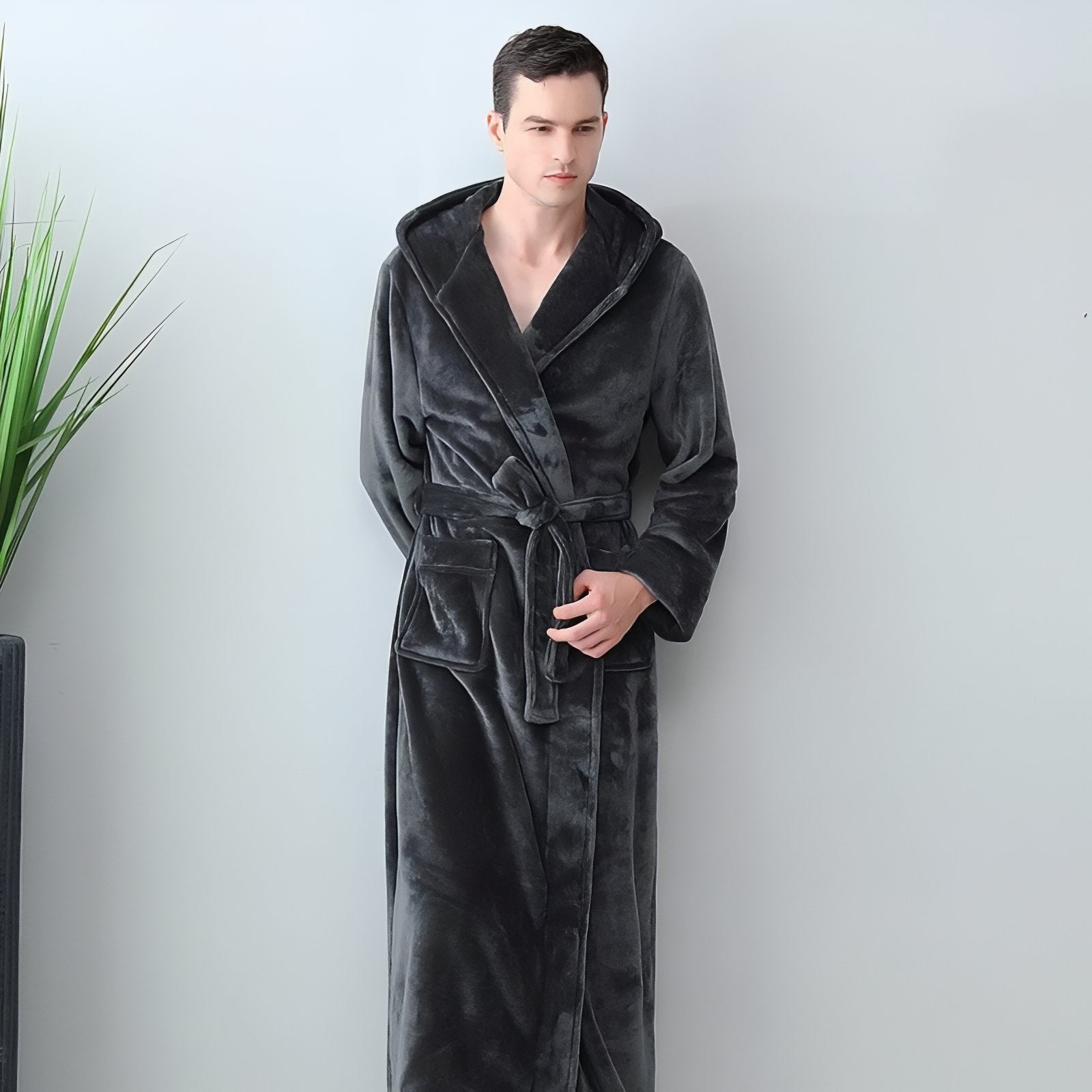 Peignoir de Bain Long avec Capuche Gris Foncé (Homme) M 