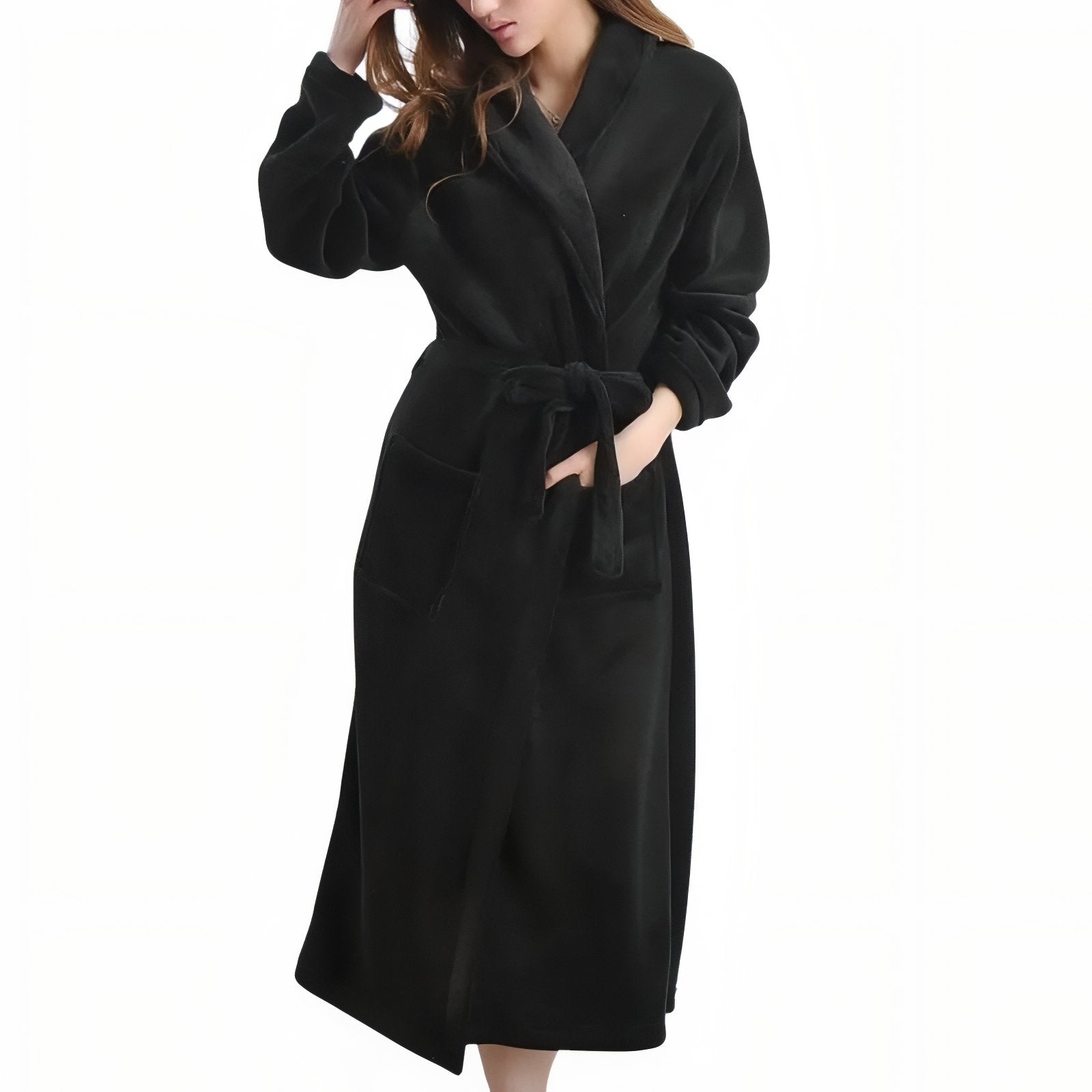 Peignoir Flanelle Femme Noir M 