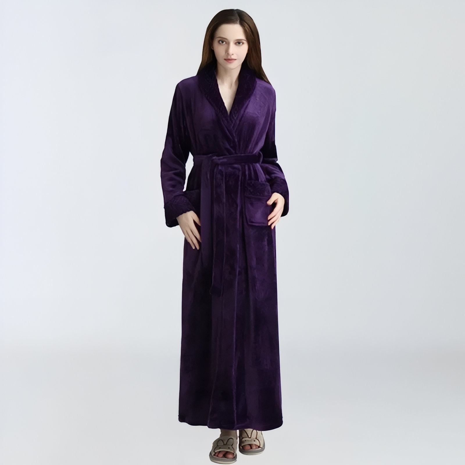 Peignoir Femme Long et Chaud Violet Foncé M 