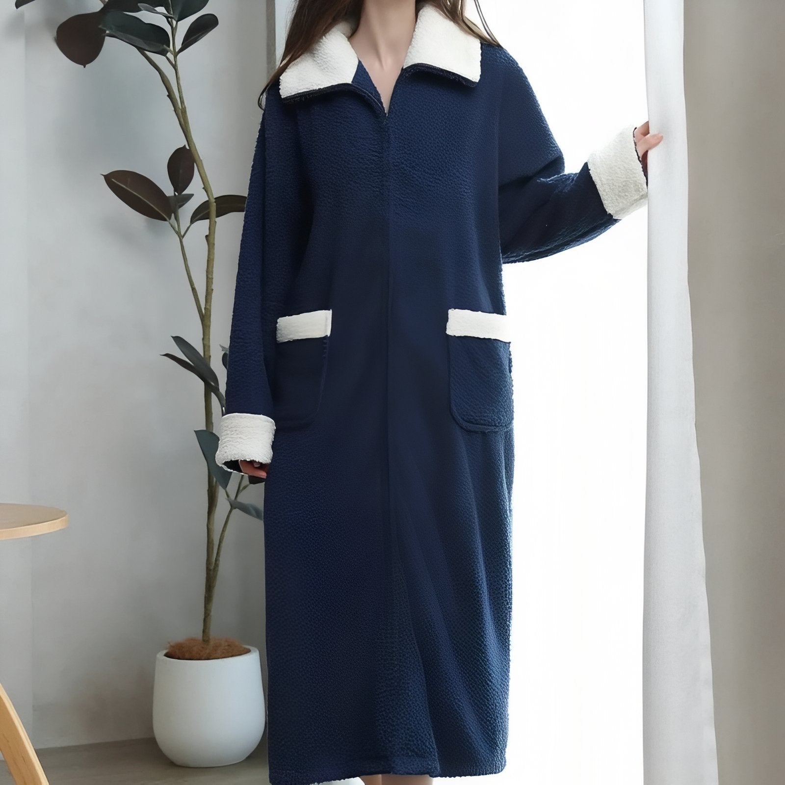 Longue Robe de Chambre Polaire Femme avec Fermeture Eclair 