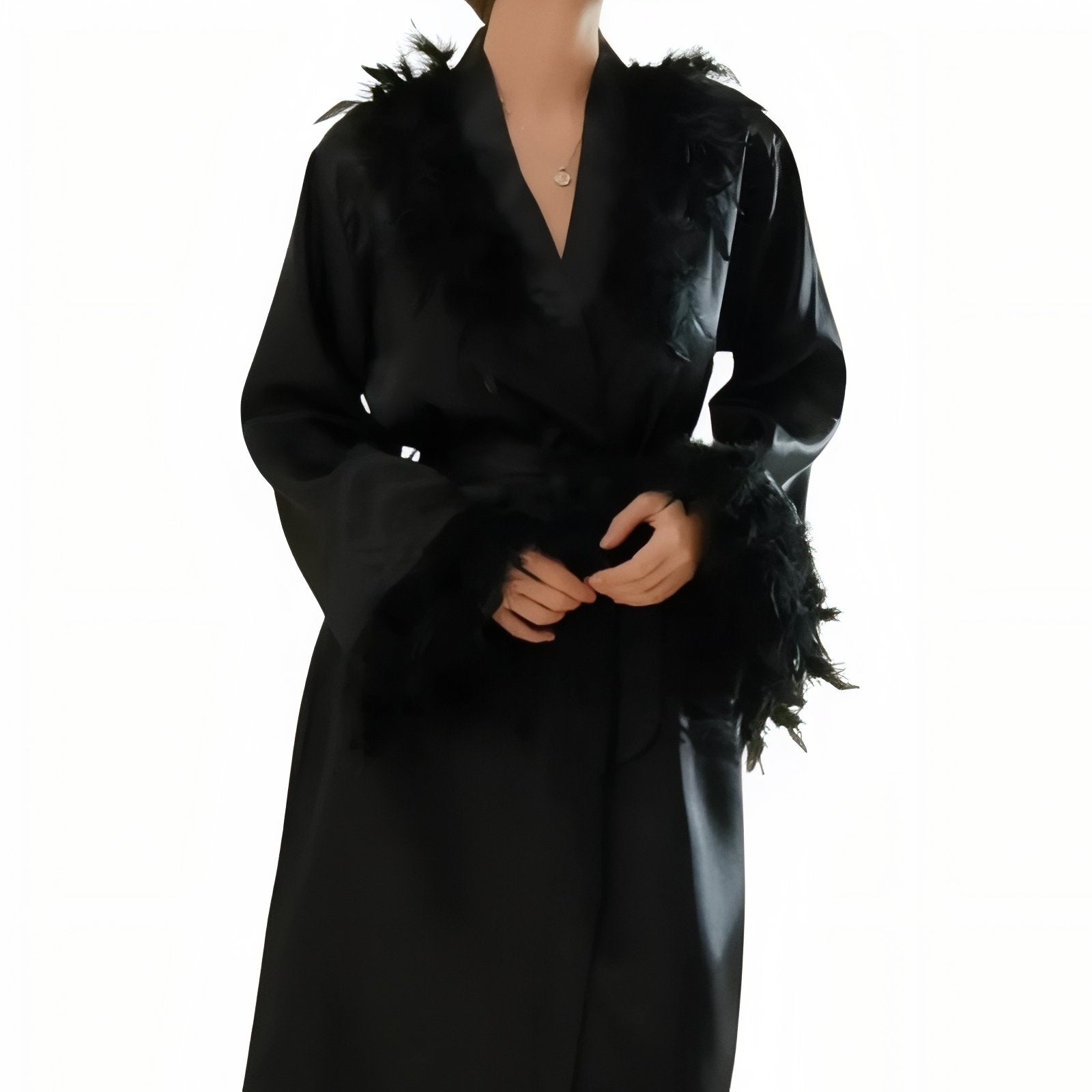 Peignoir Satin Plume Noir XL 