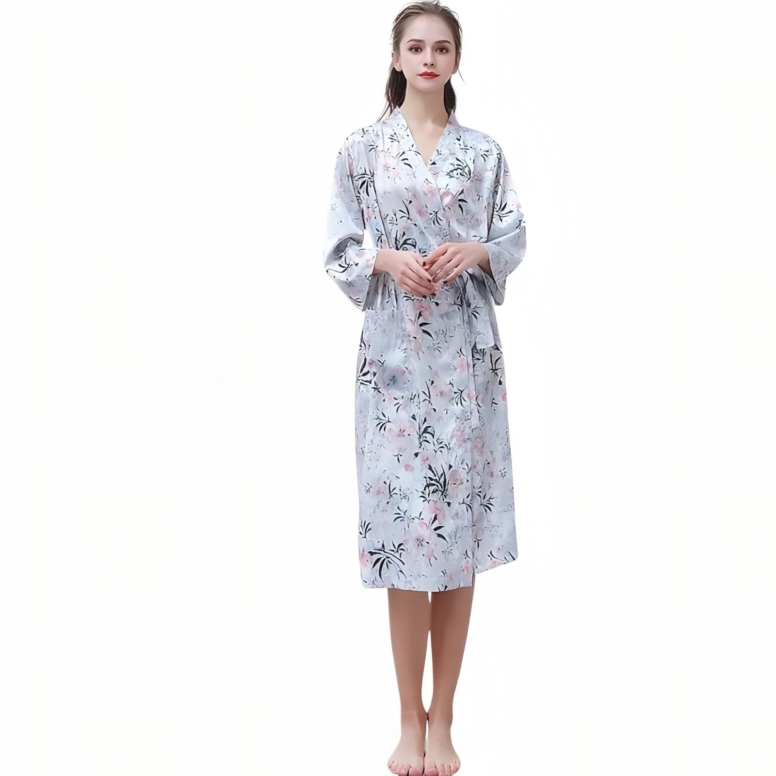 Peignoir Léger Duo Couple Gris Floral (Femme) M 