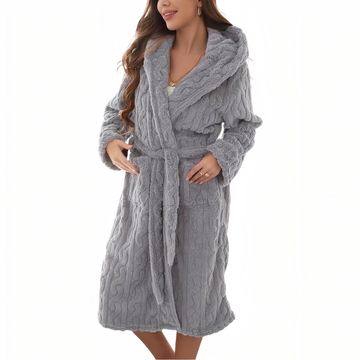 Peignoir Femme Eponge Epais Gris Clair M 