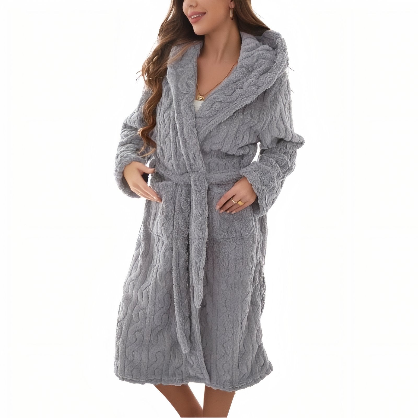 Peignoir Femme Eponge Epais Gris Clair M 