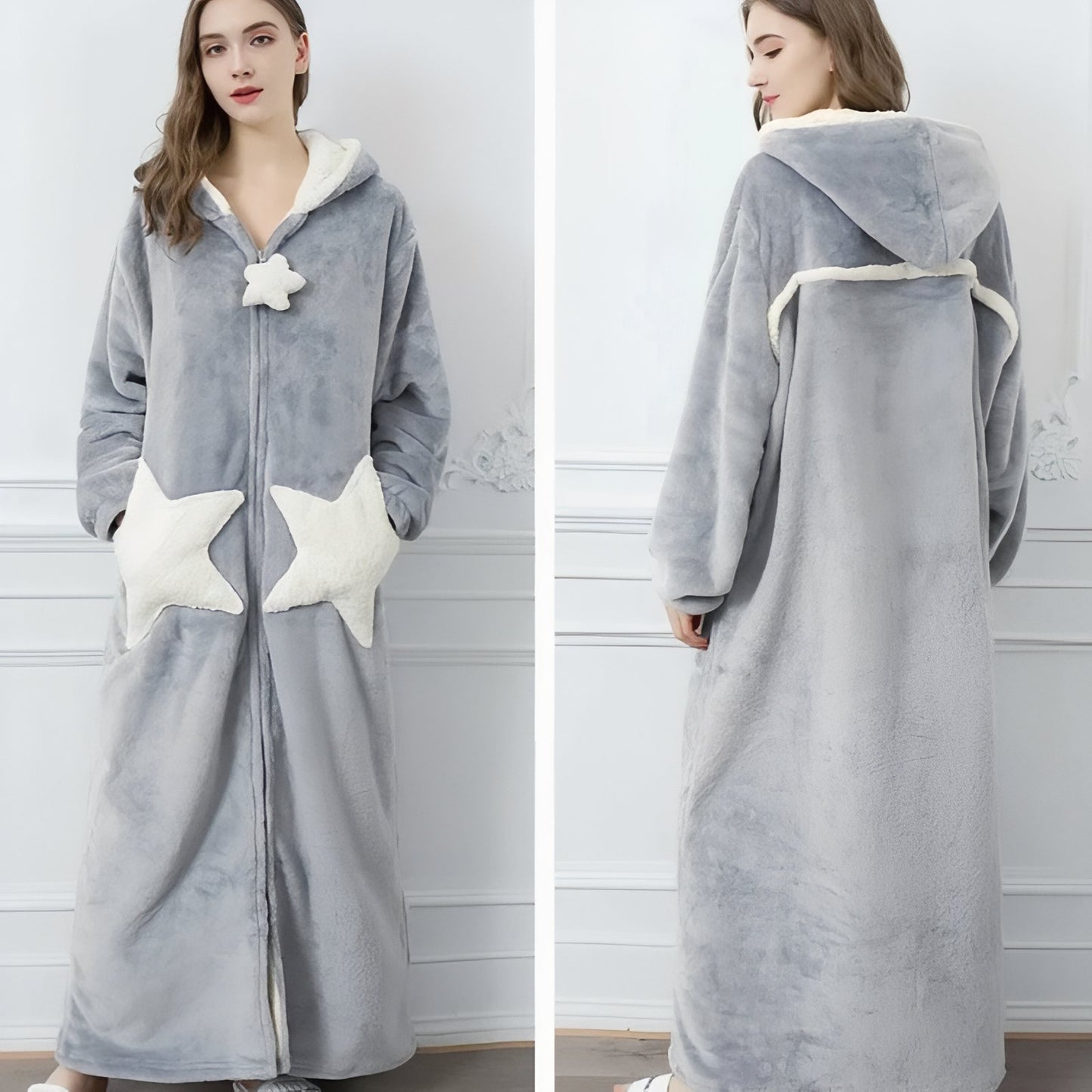 Robe de Chambre Longue pour Couple avec Fermeture Eclair 