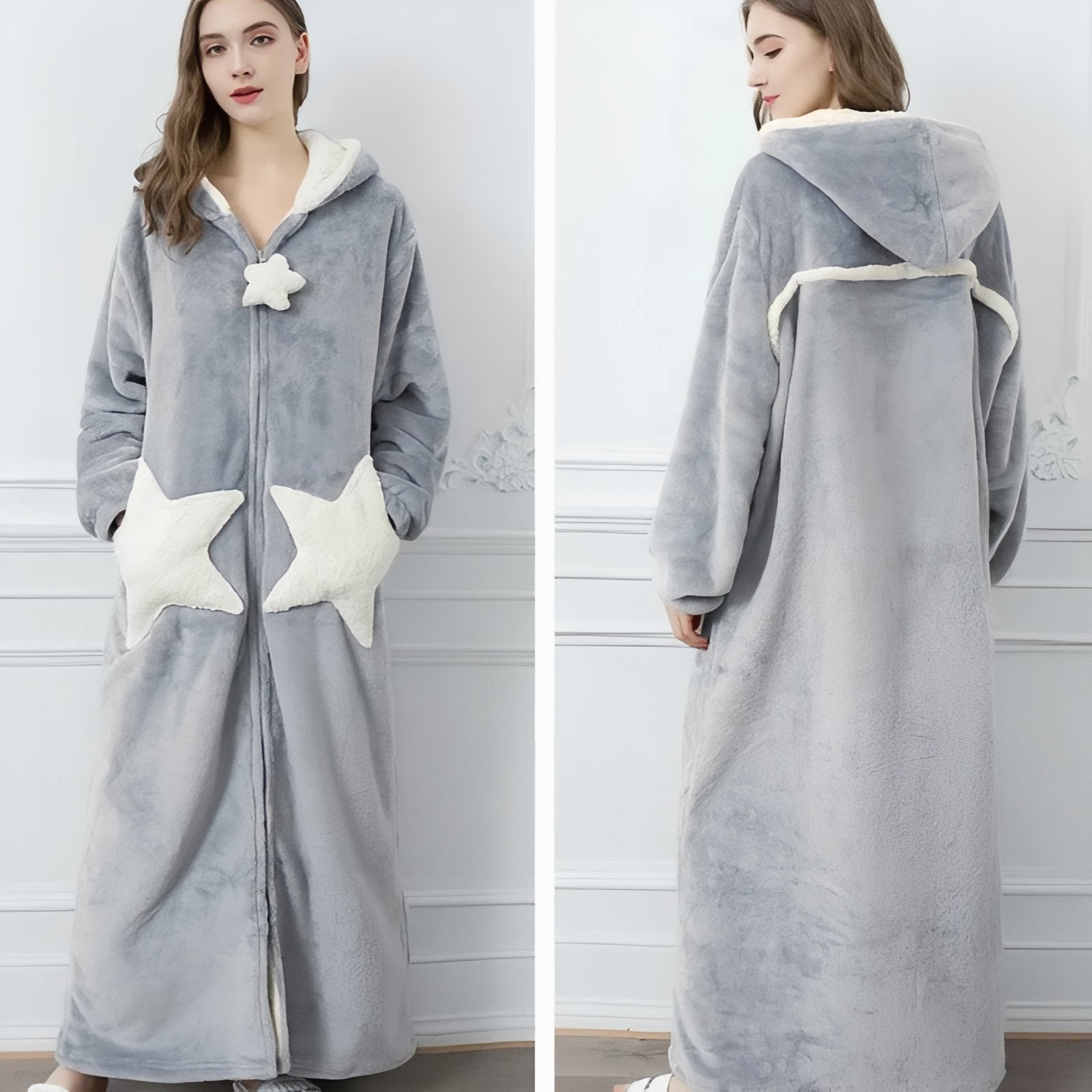Robe de Chambre Longue pour Couple avec Fermeture Eclair 