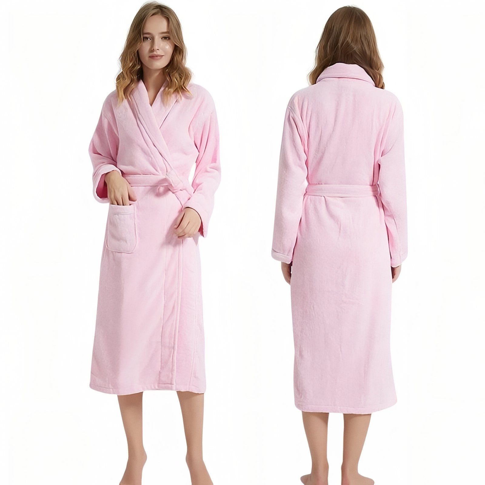 Peignoir Homme Femme Coton Epais Rose Pâle M(160-170cm) 