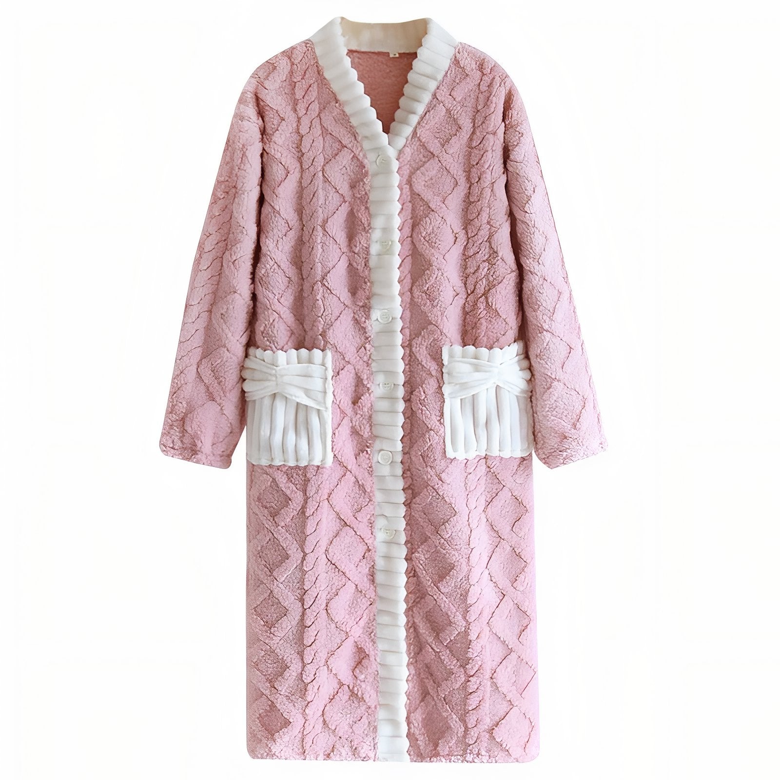 Robe de Chambre Moelleuse Femme Rose Pâle et Blanc M 