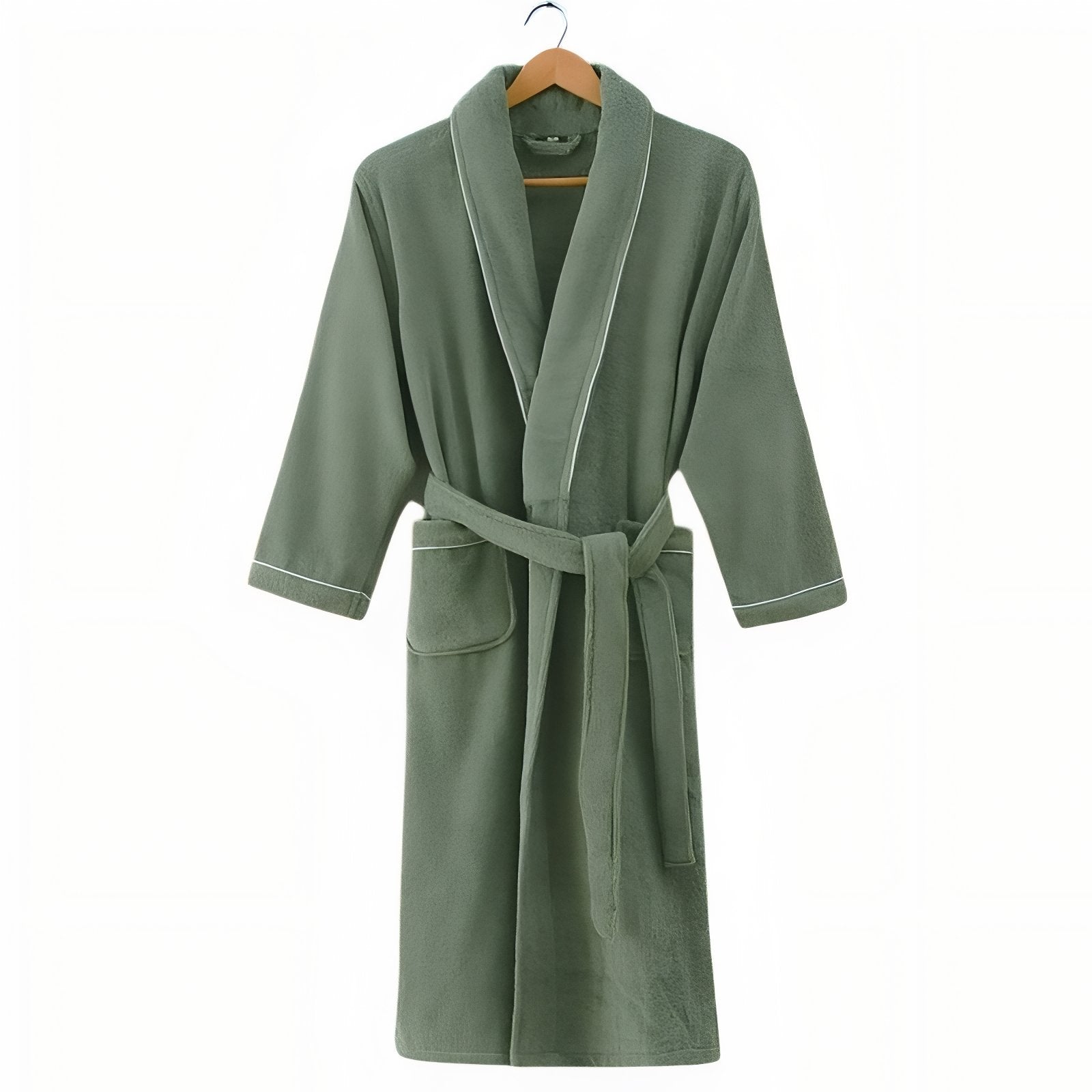 Peignoir Coton Eponge Col Châle Unisexe Vert Sauge M 