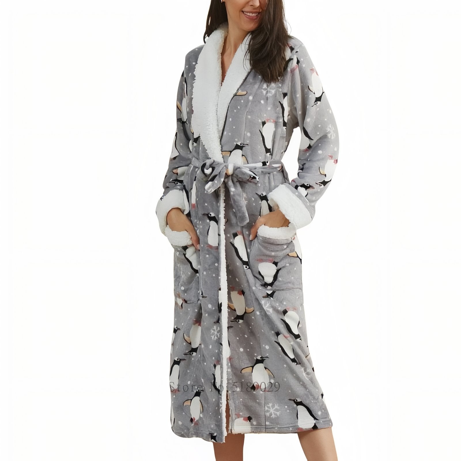 Peignoir Femme Noël Gris Clair et Pingouins S 