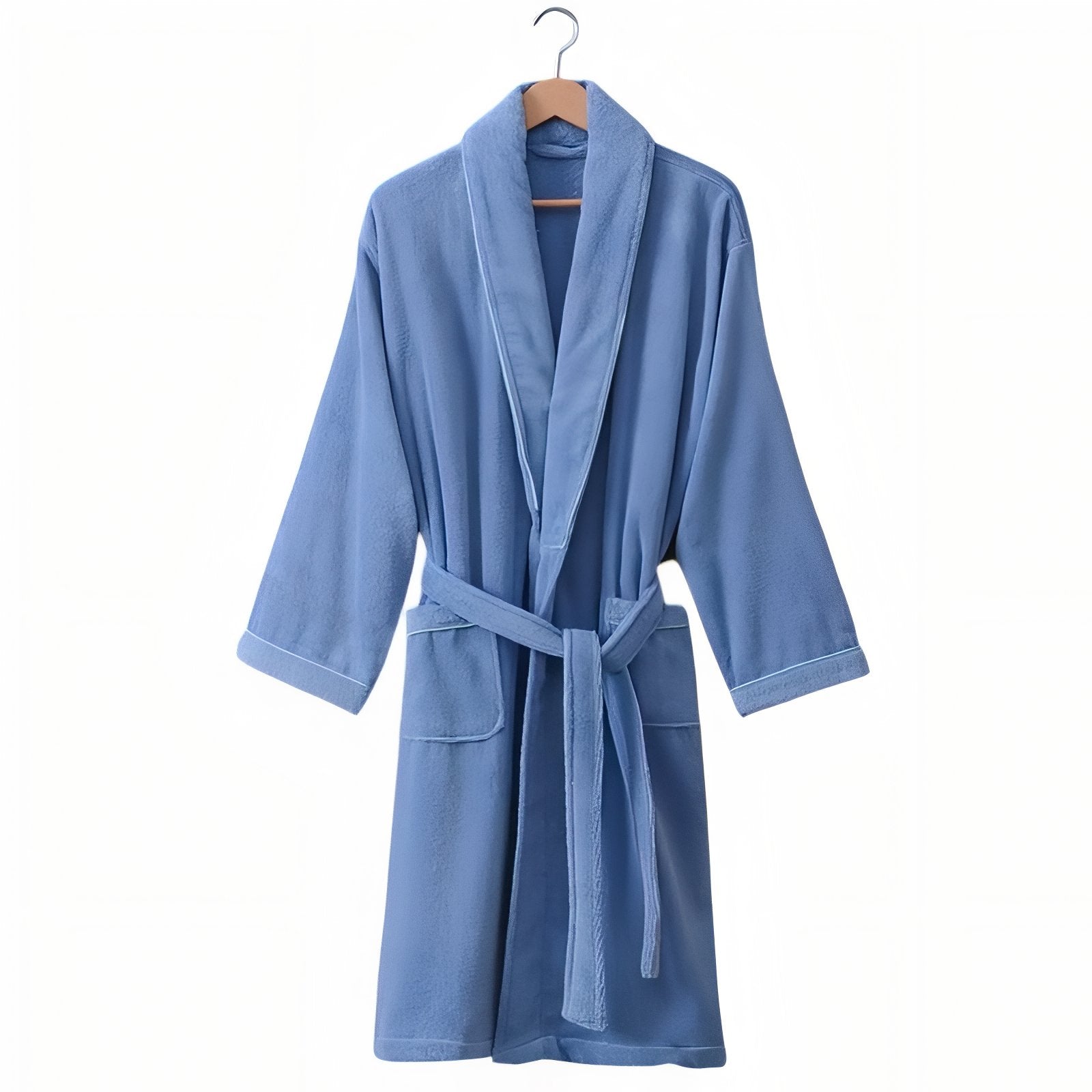 Peignoir Coton Eponge Col Châle Unisexe Bleu M 